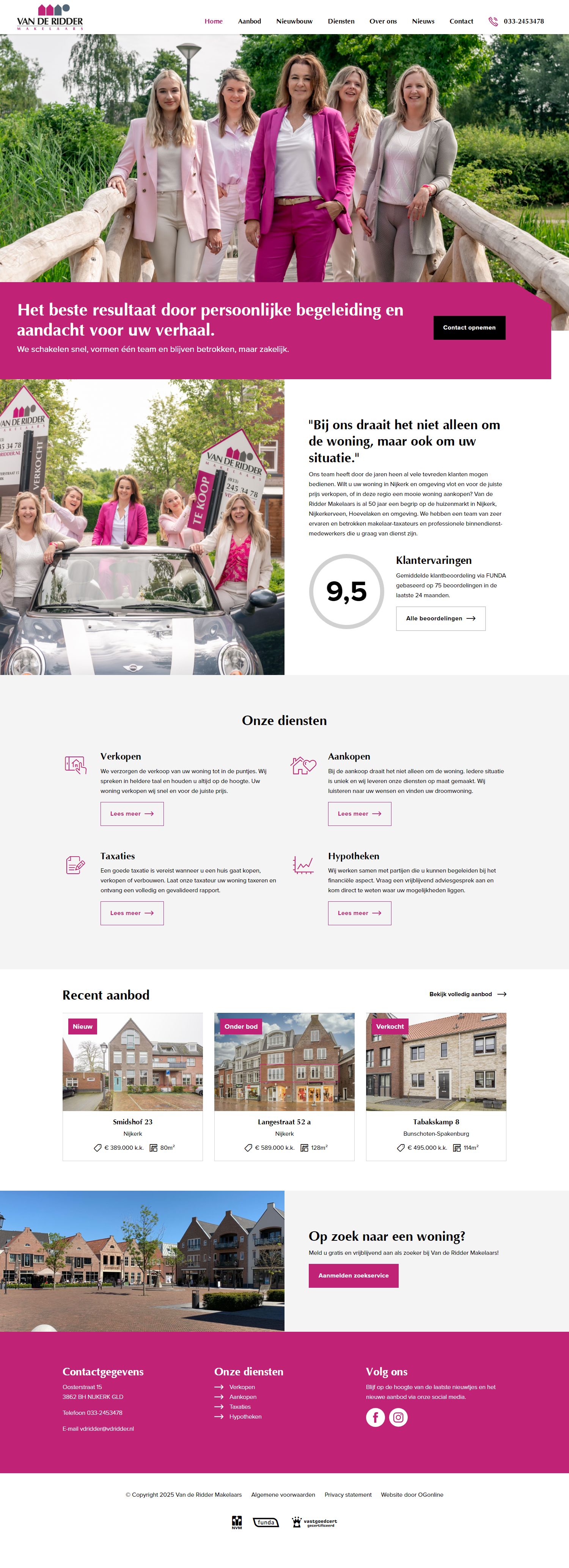 Screenshot van de website van www.vdridder.nl