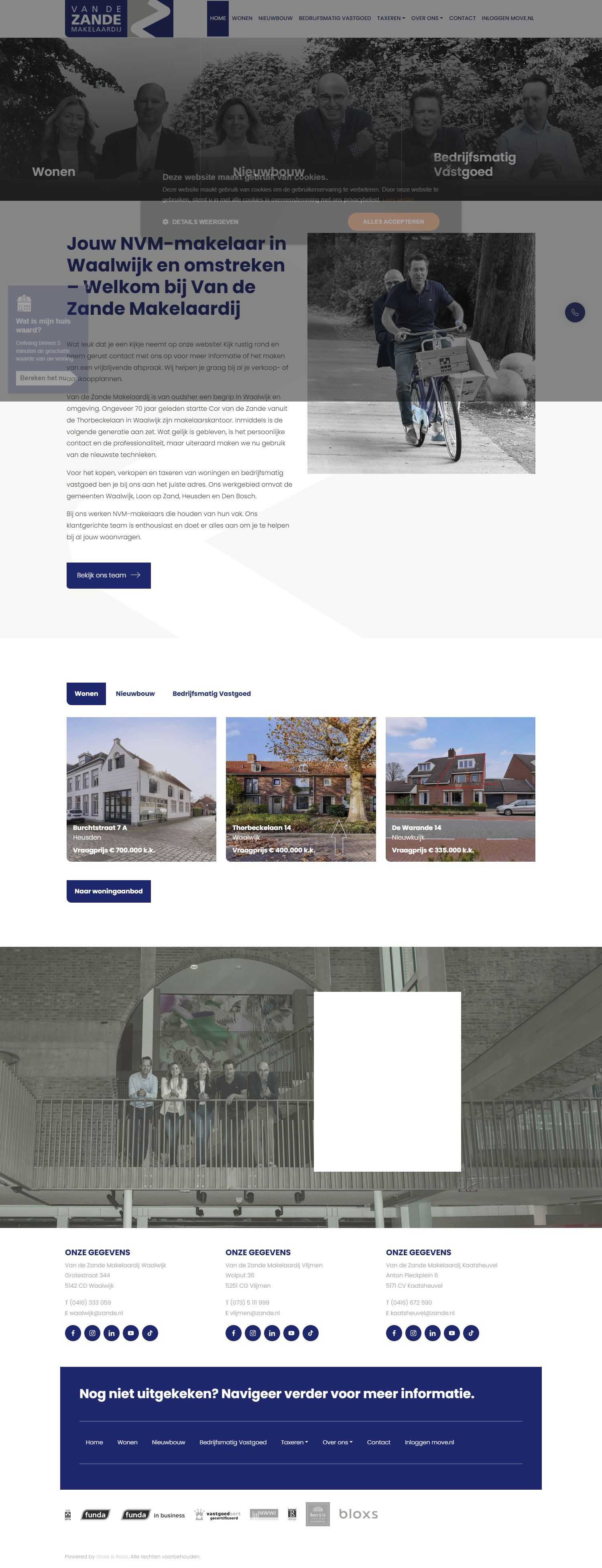 Screenshot van de website van www.zande.nl