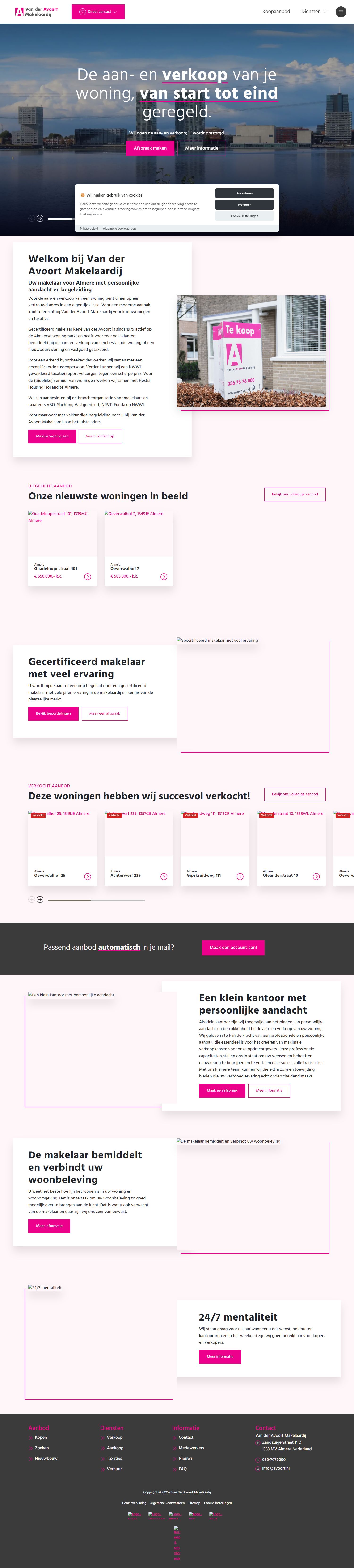 Screenshot van de website van www.avoort.nl