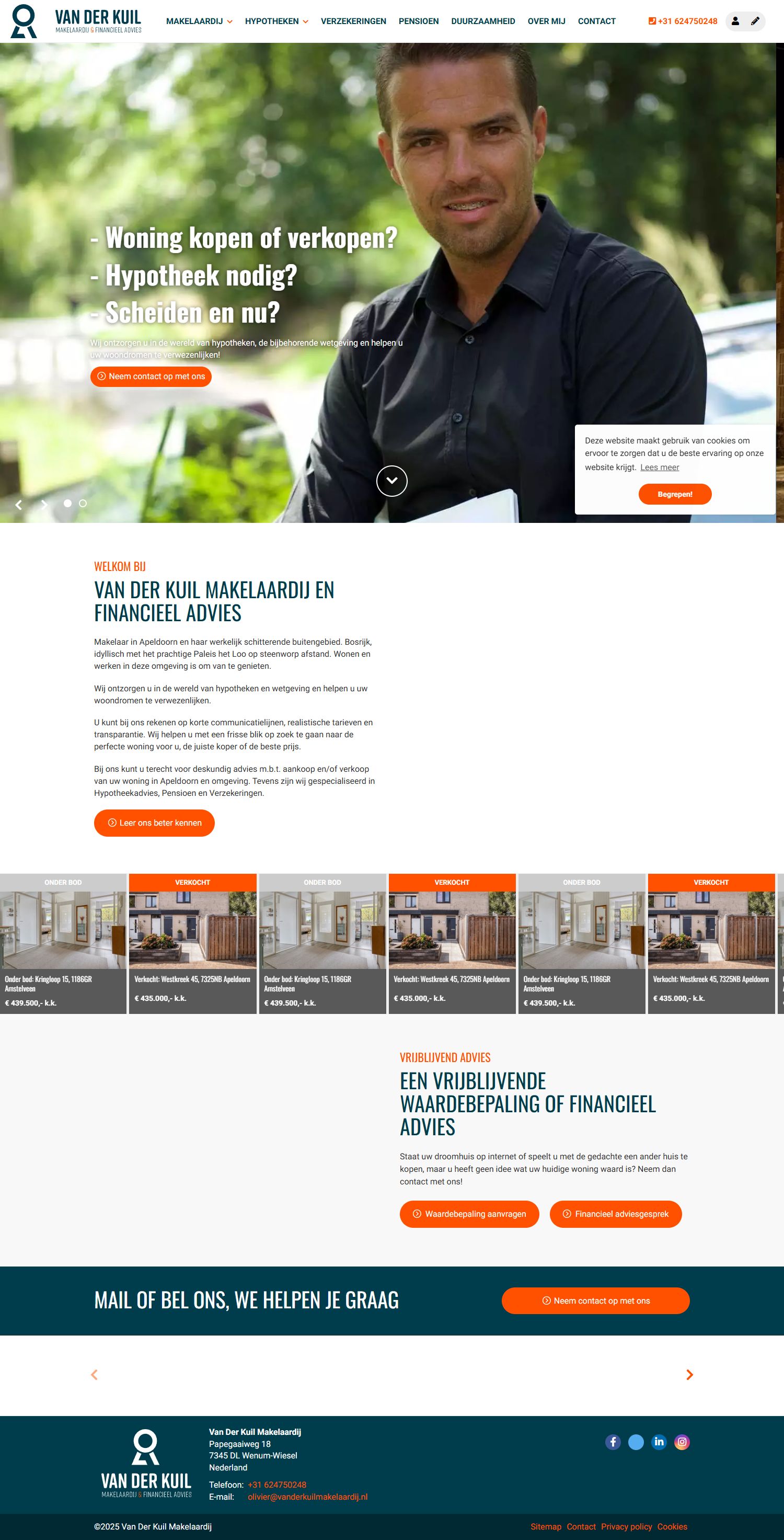 Screenshot van de website van www.vanderkuilmakelaardij.nl
