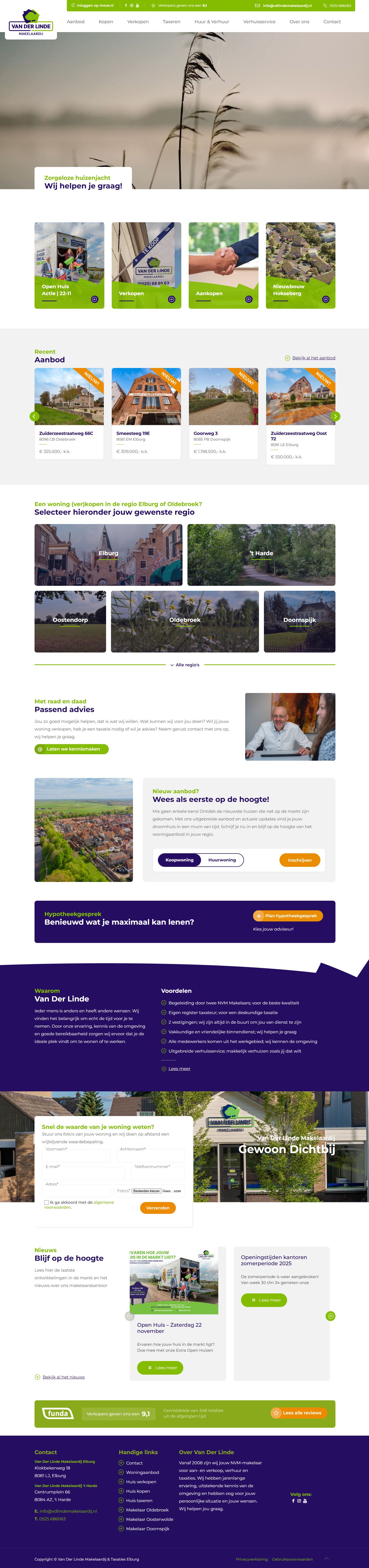 Screenshot van de website van www.vdlindemakelaardij.nl
