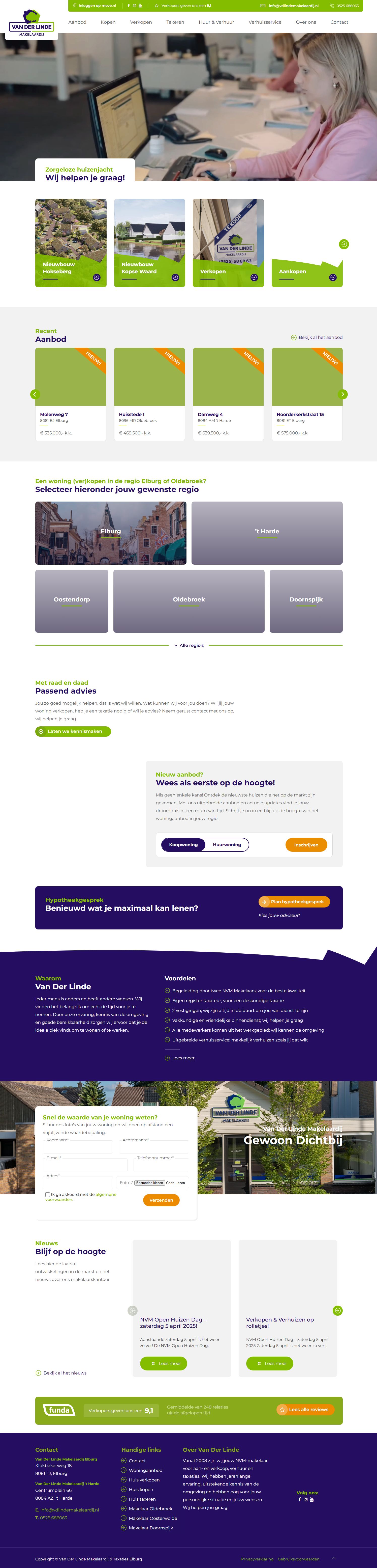 Screenshot van de website van www.vdlindemakelaardij.nl