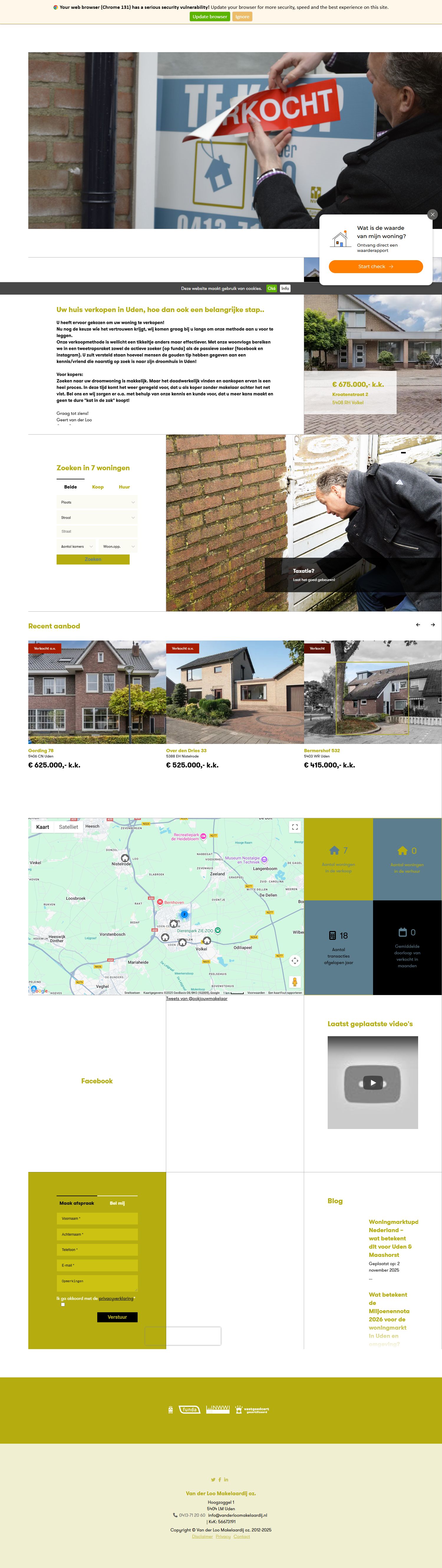 Screenshot van de website van www.vanderloomakelaardij.nl