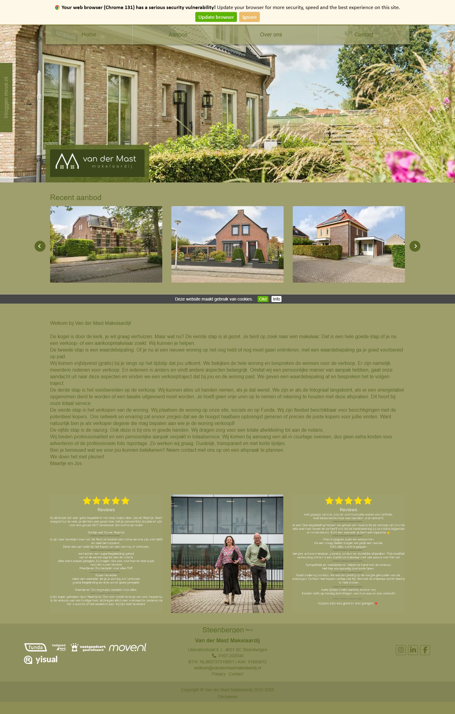 Screenshot van de website van www.vandermastmakelaardij.nl