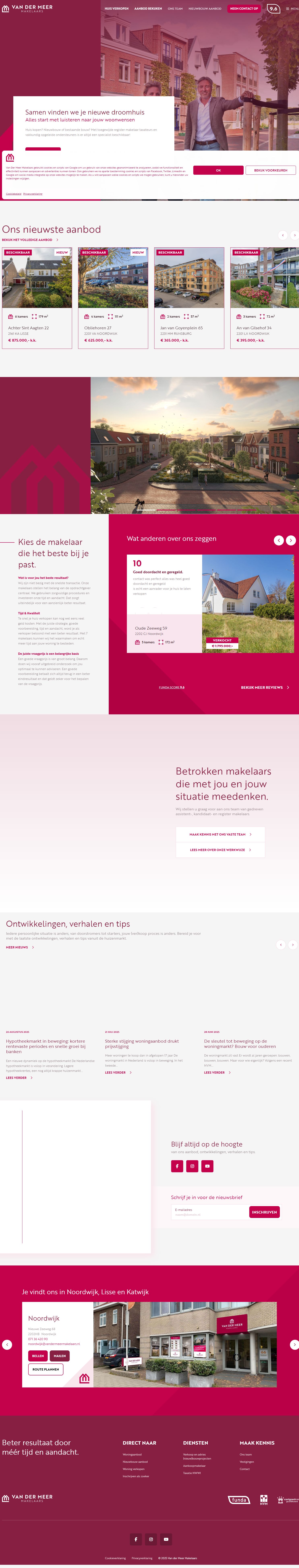 Screenshot van de website van www.vandermeermakelaars.nl