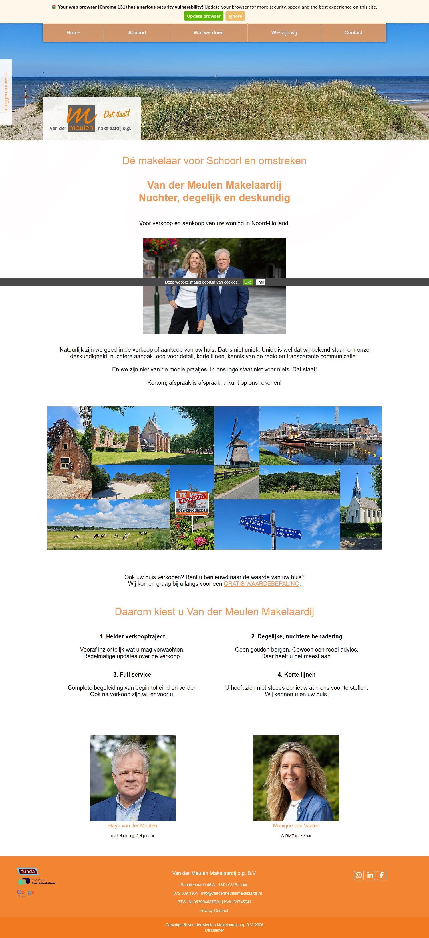 Screenshot van de website van www.vandermeulenmakelaardij.nl