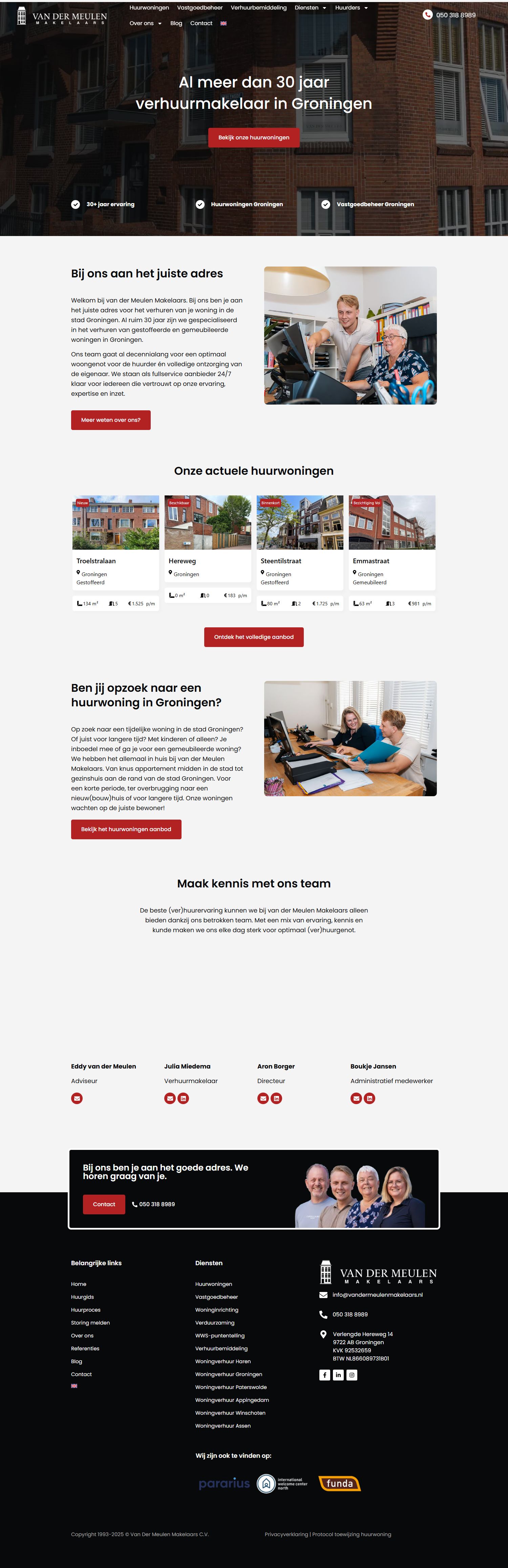 Screenshot van de website van www.vandermeulenmakelaars.nl