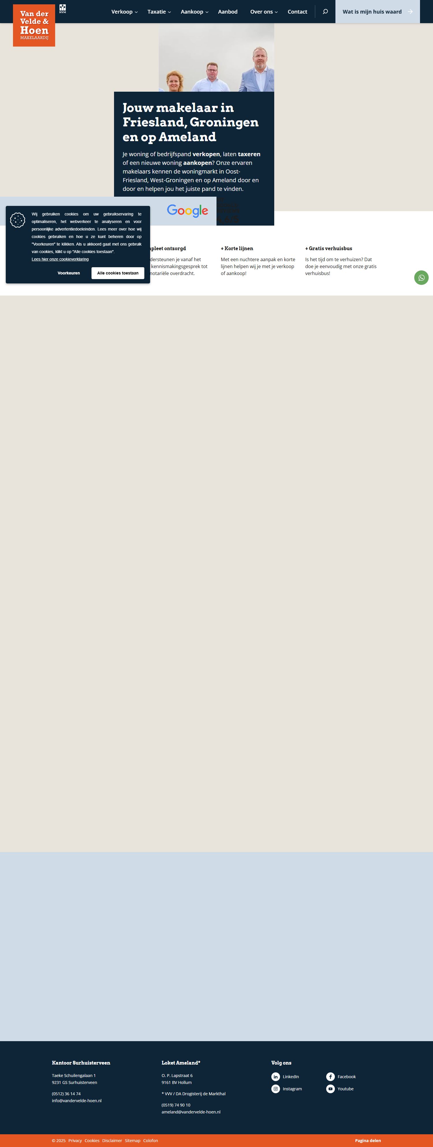 Screenshot van de website van www.vandervelde-hoen.nl