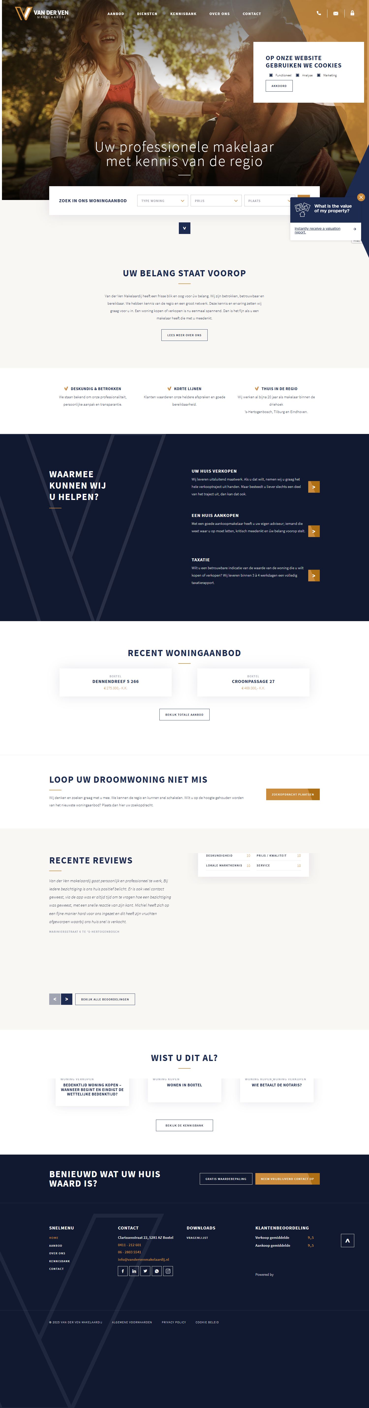 Screenshot van de website van vandervenmakelaardij.nl