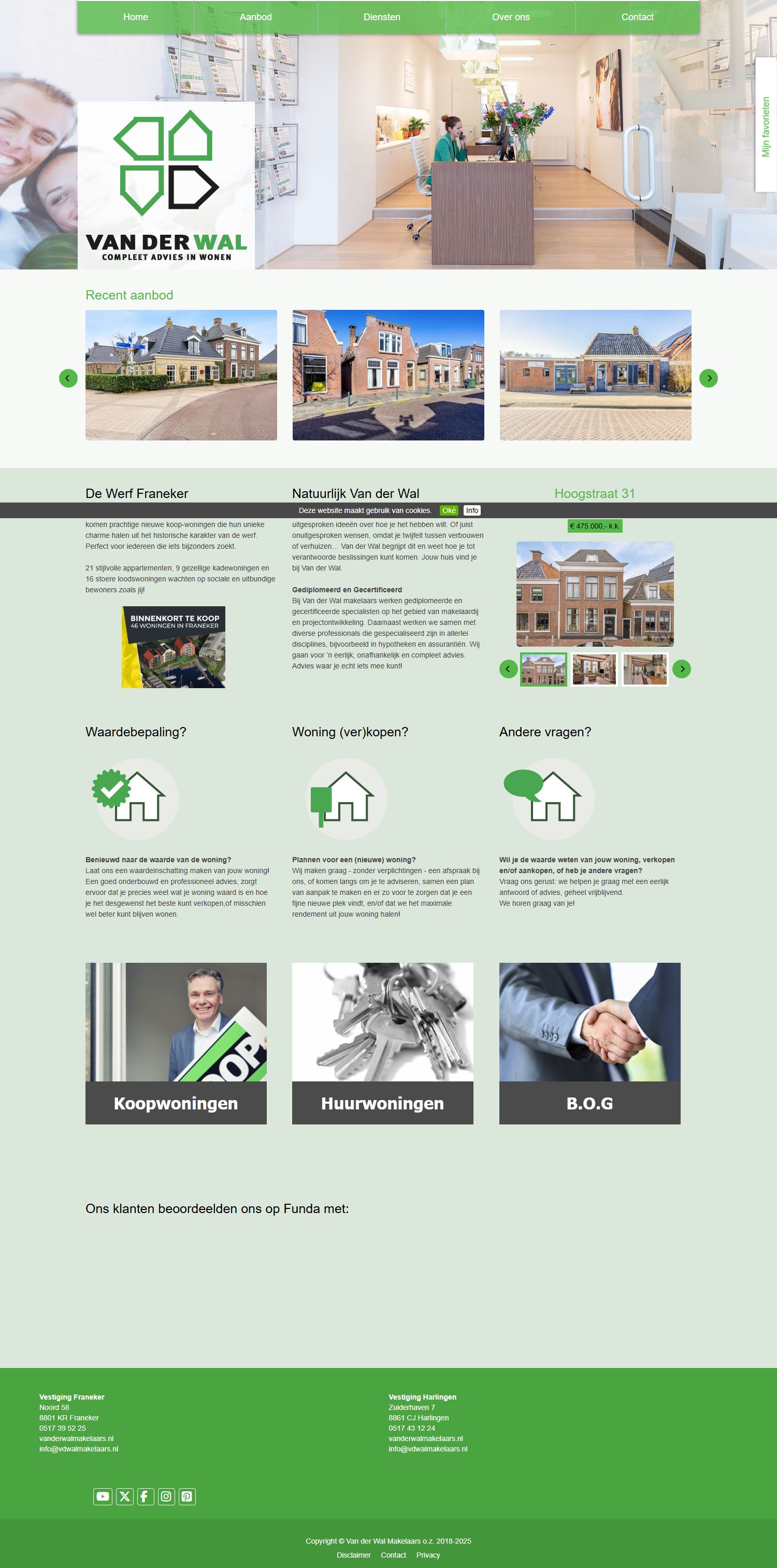 Screenshot van de website van www.vanderwalmakelaars.nl