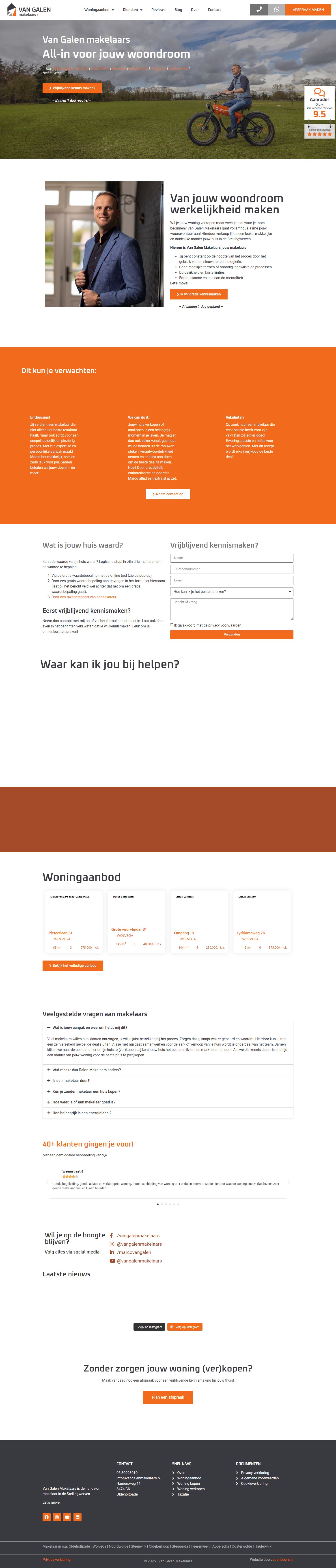 Screenshot van de website van www.vangalenmakelaars.nl