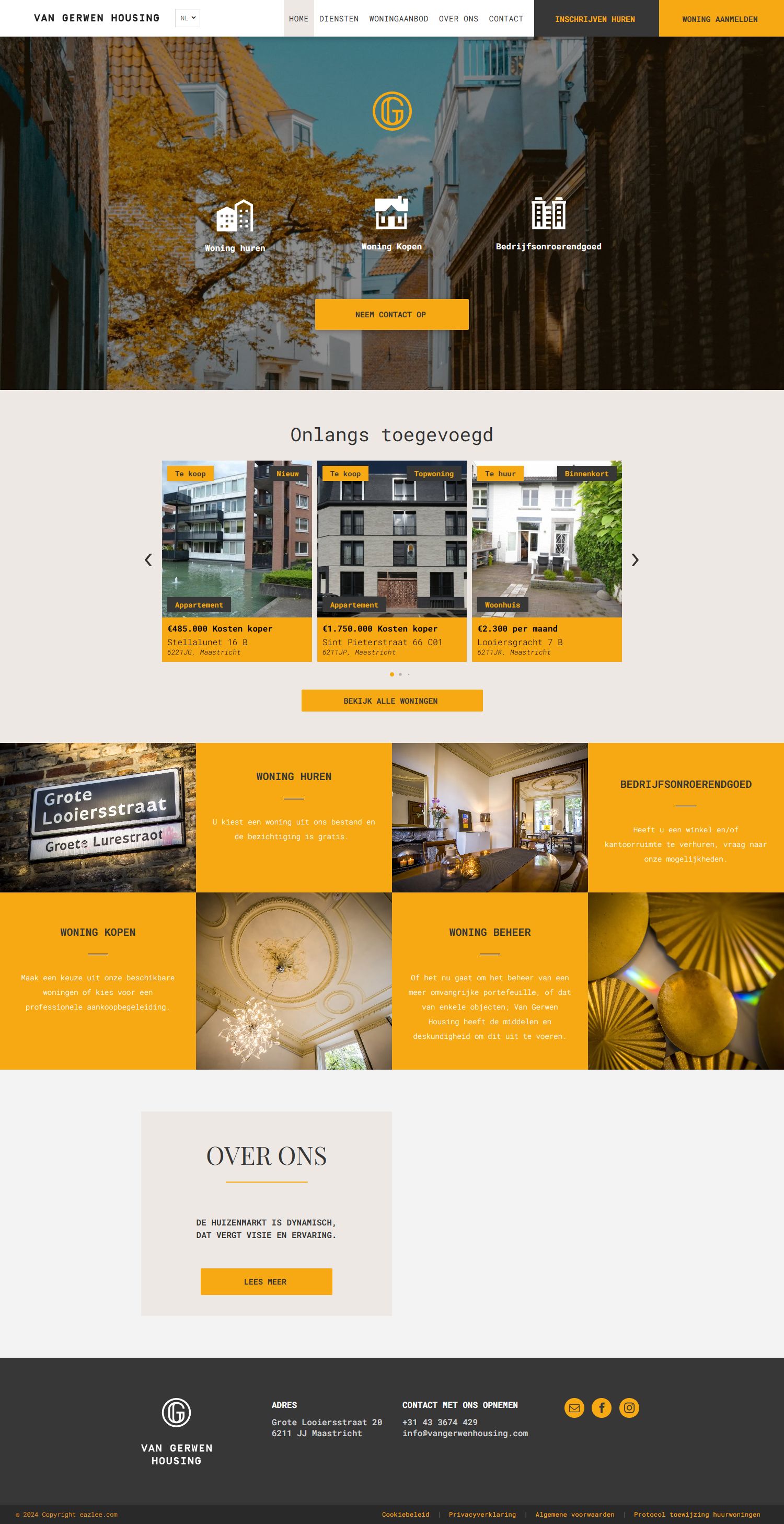 Screenshot van de website van www.vangerwenhousing.com