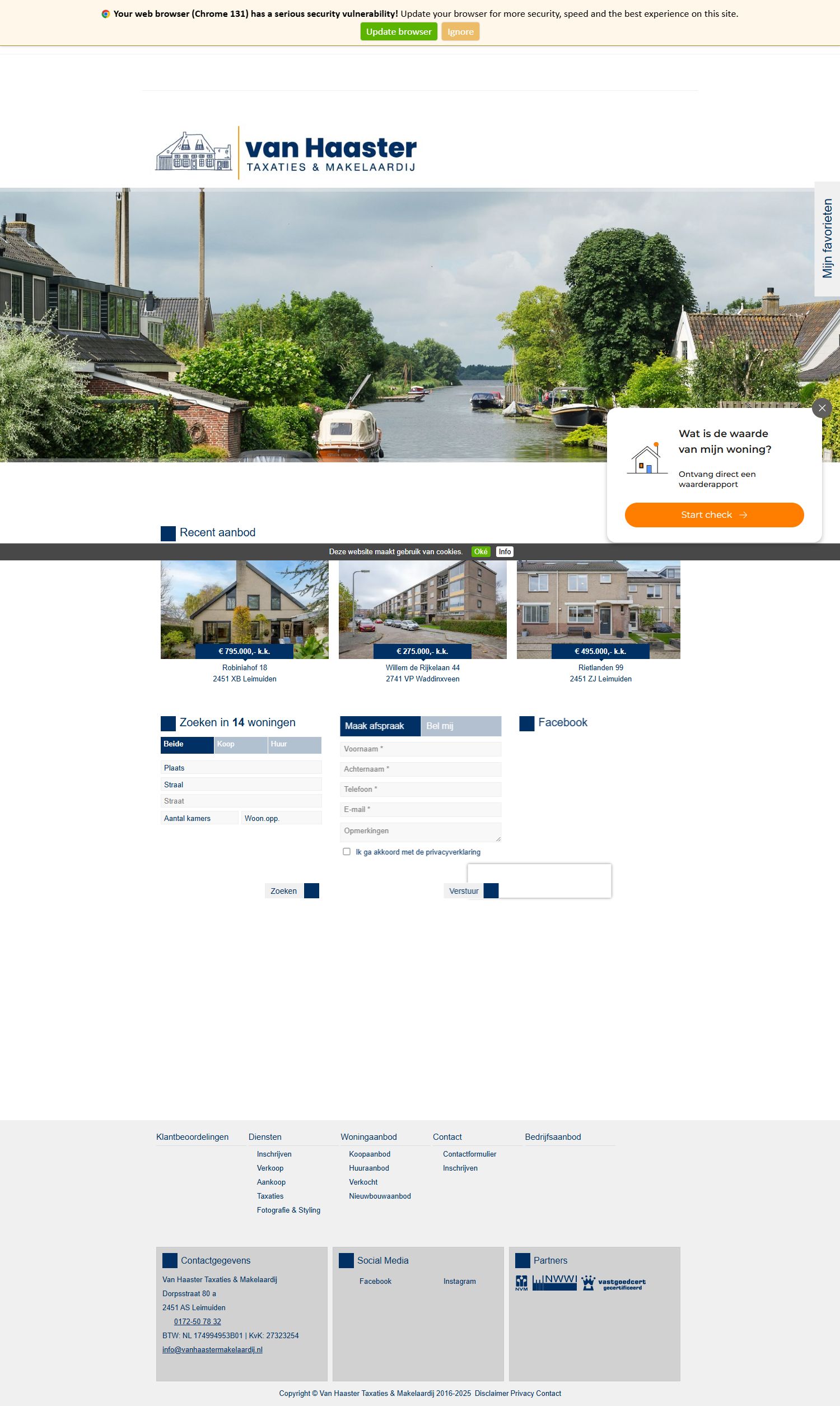 Screenshot van de website van www.vanhaastermakelaardij.nl