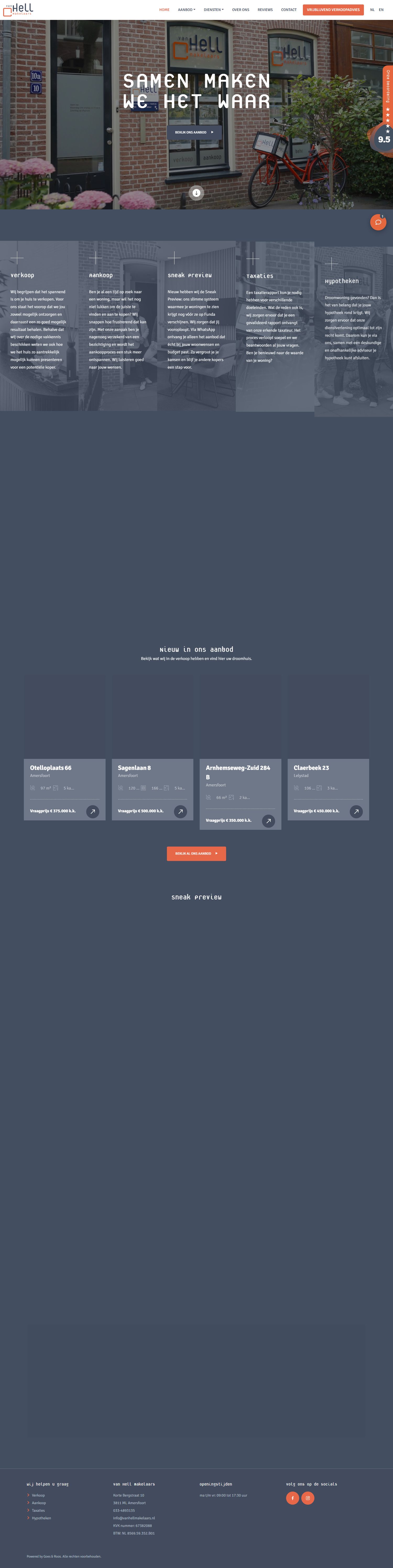 Screenshot van de website van www.vanhellmakelaars.nl