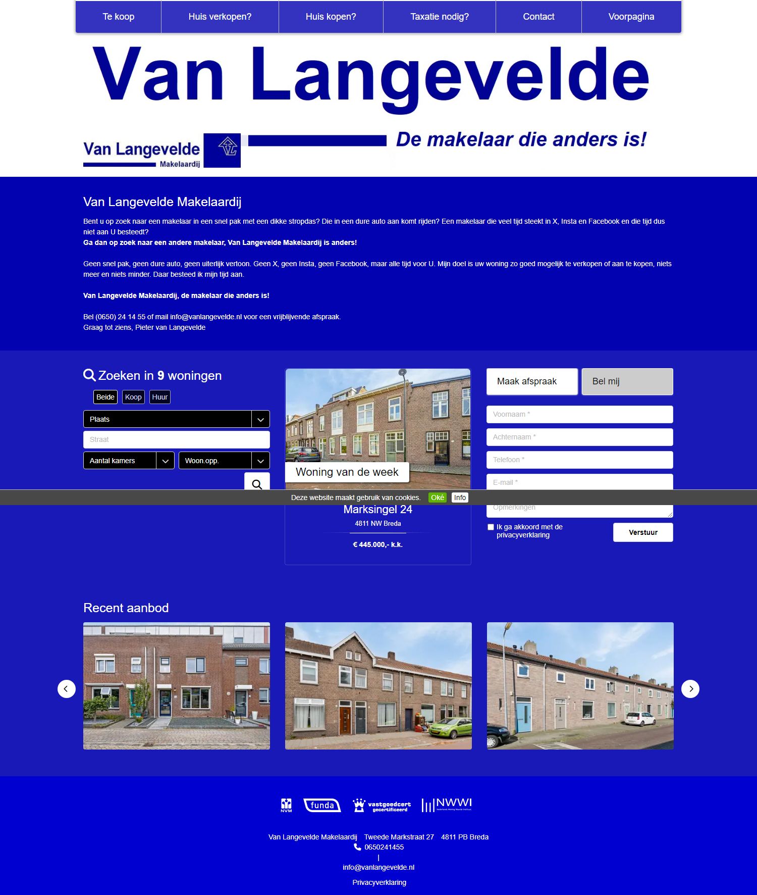 Screenshot van de website van www.vanlangevelde.nl