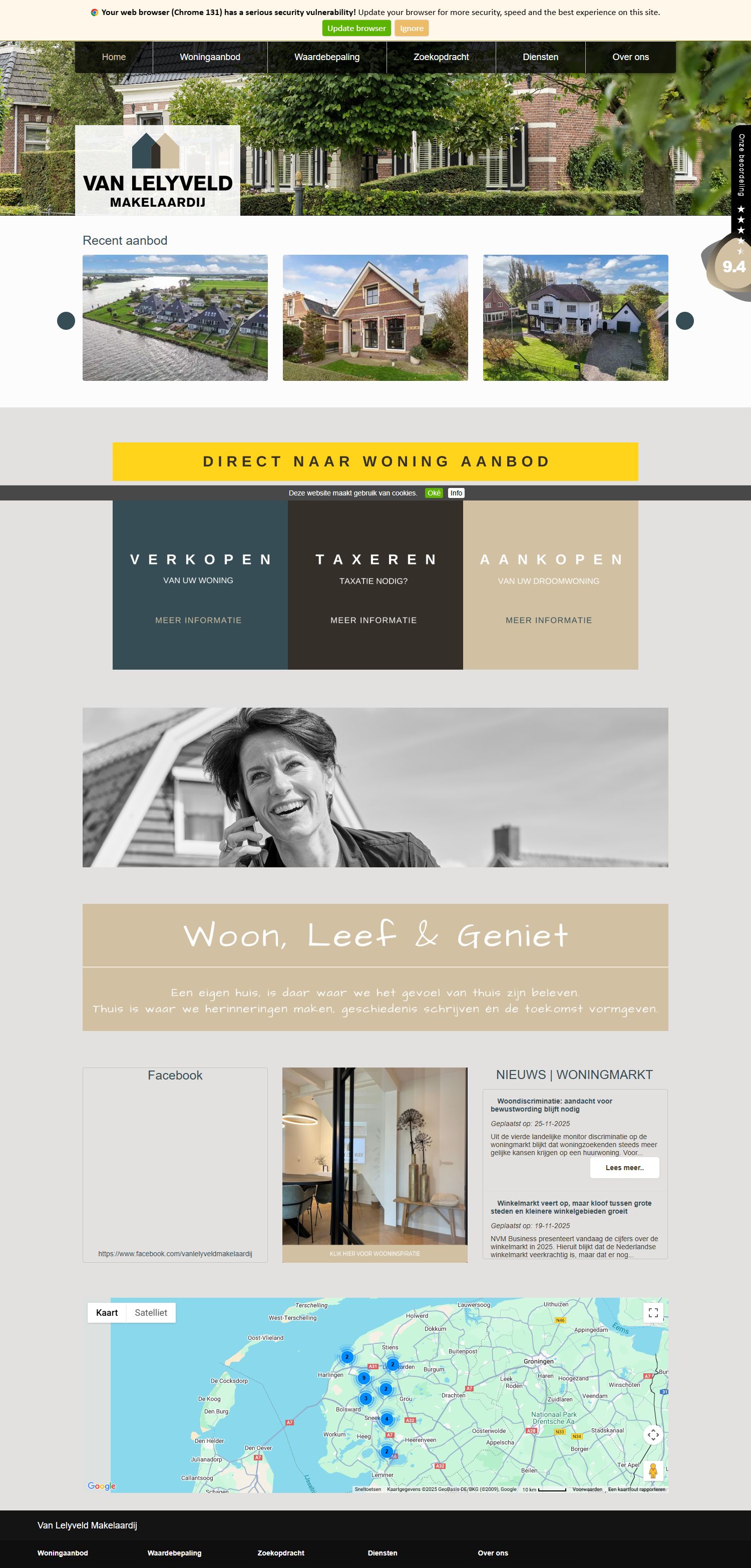 Screenshot van de website van www.vanlelyveldmakelaardij.nl