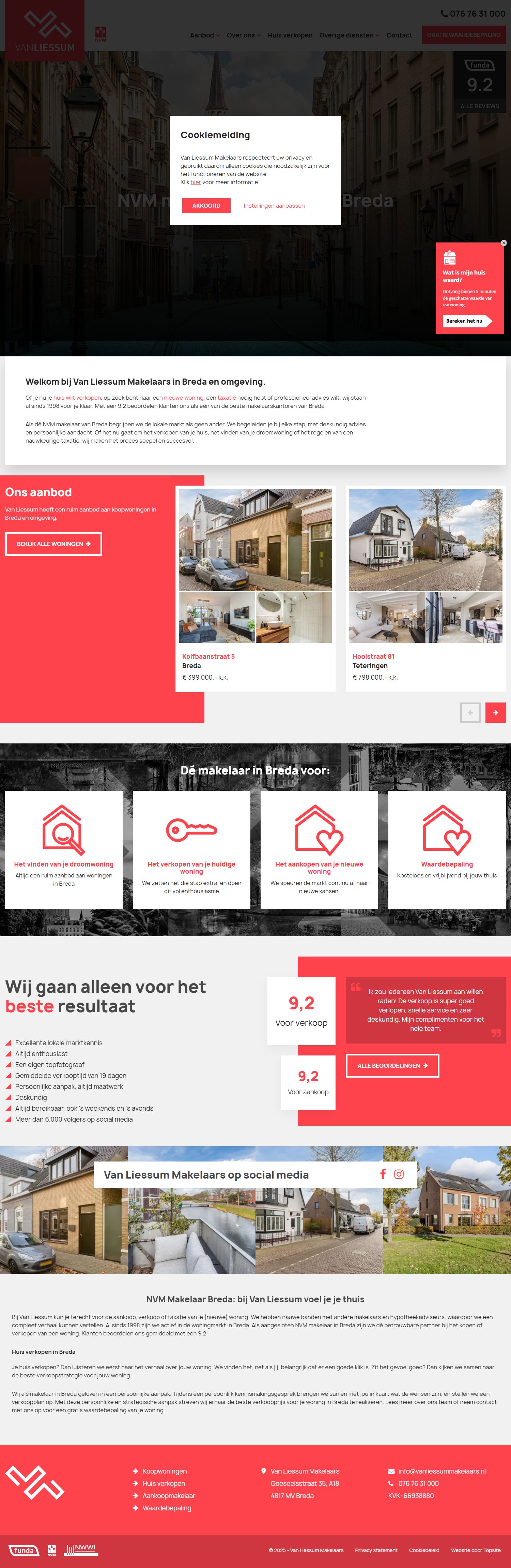 Screenshot van de website van www.vanliessummakelaars.nl