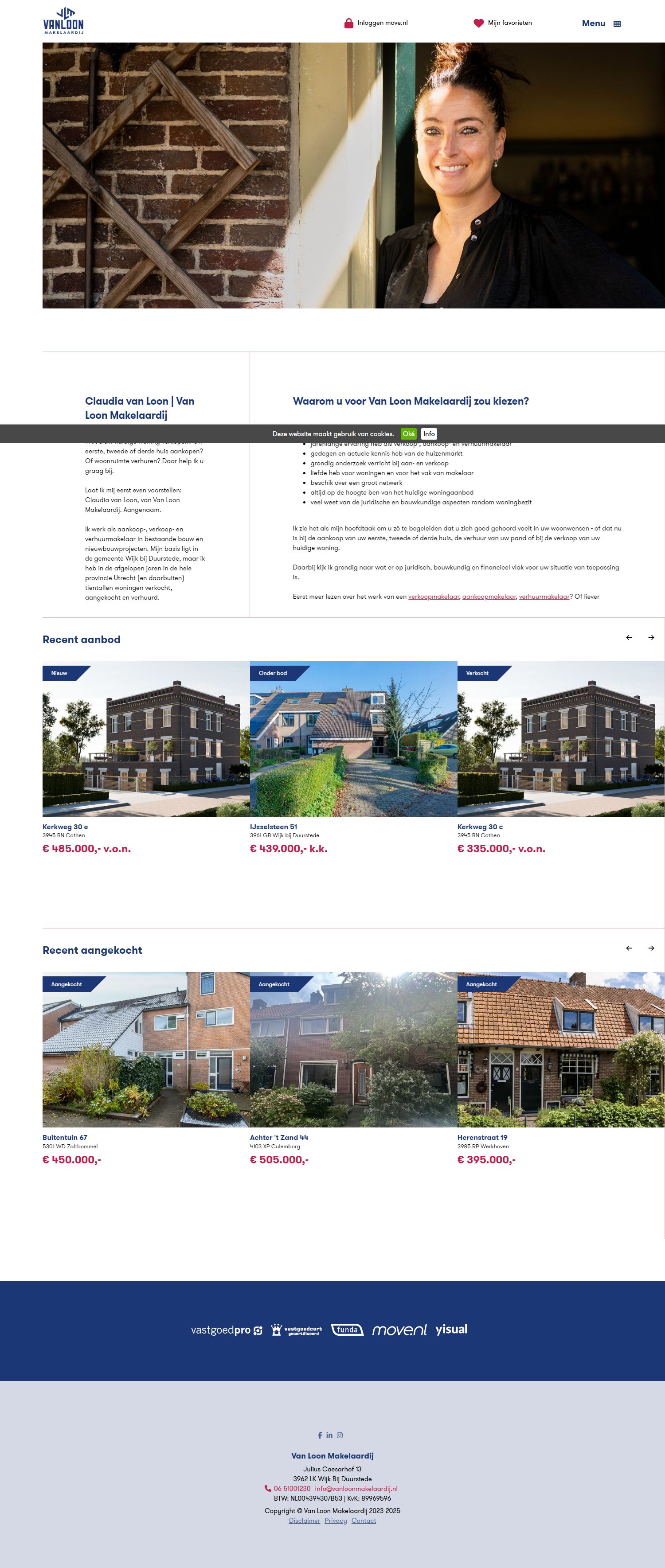 Screenshot van de website van www.vanloonmakelaardij.nl
