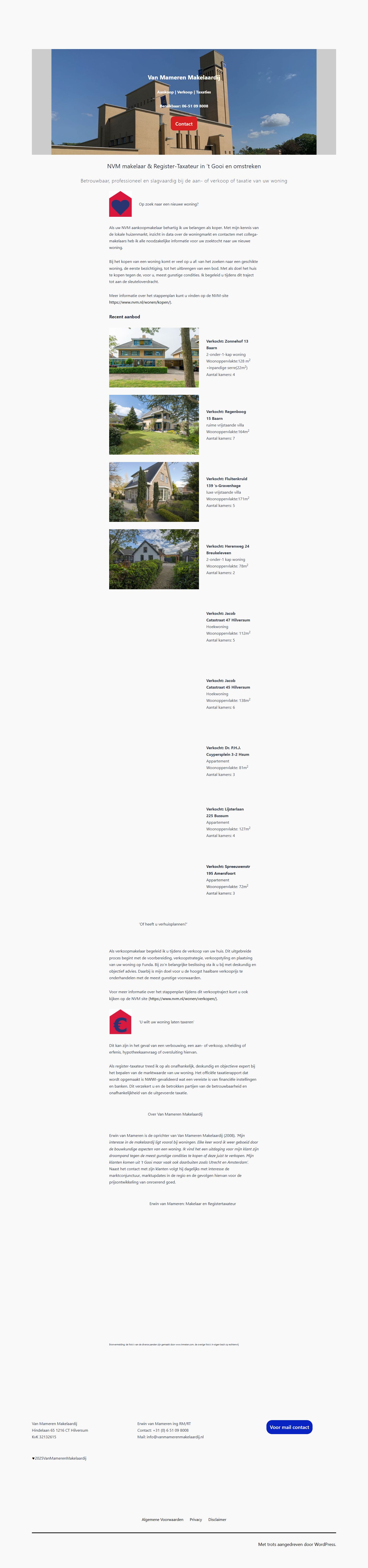 Screenshot van de website van www.vanmamerenmakelaardij.nl