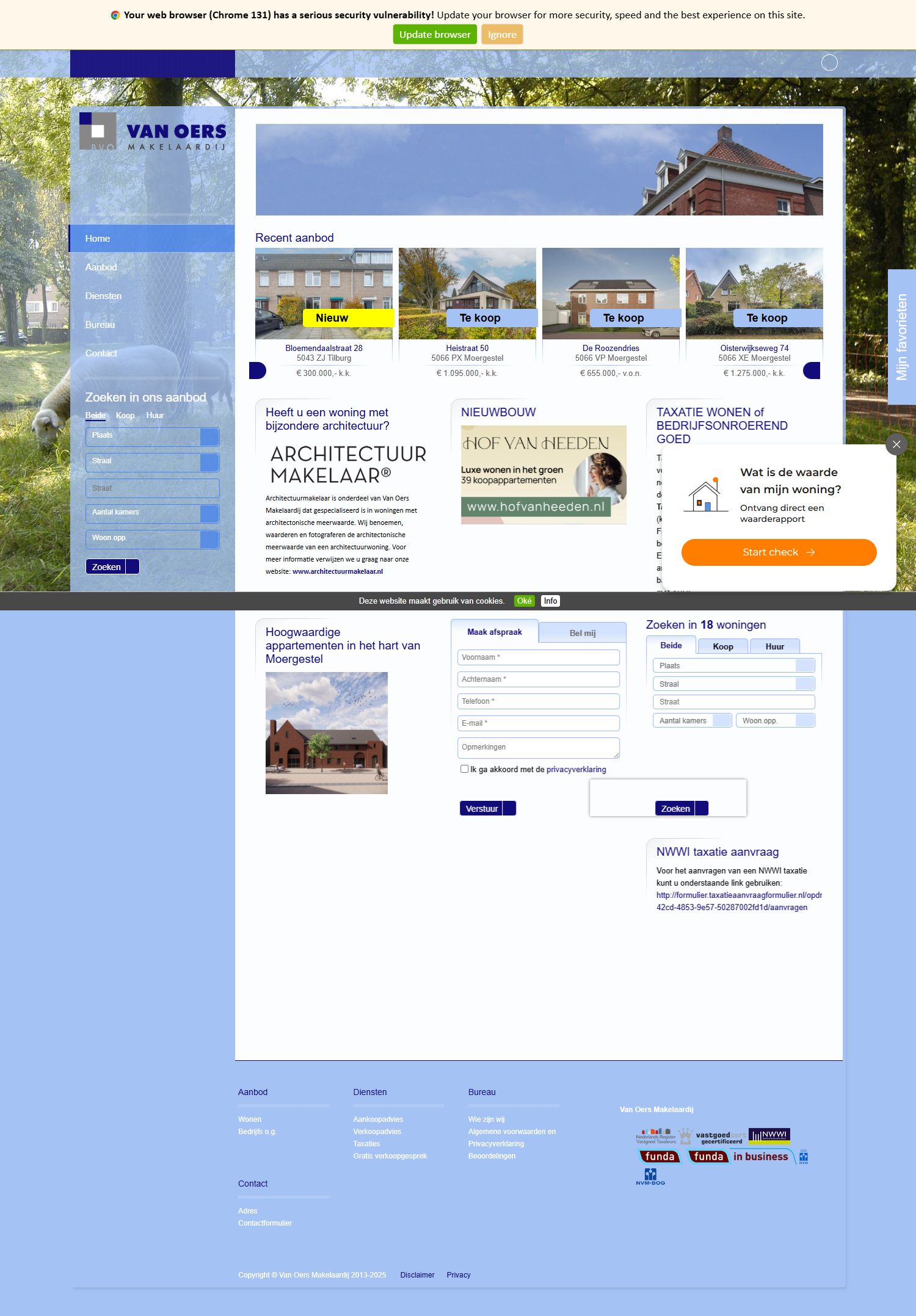 Screenshot van de website van www.vanoersmakelaardij.nl
