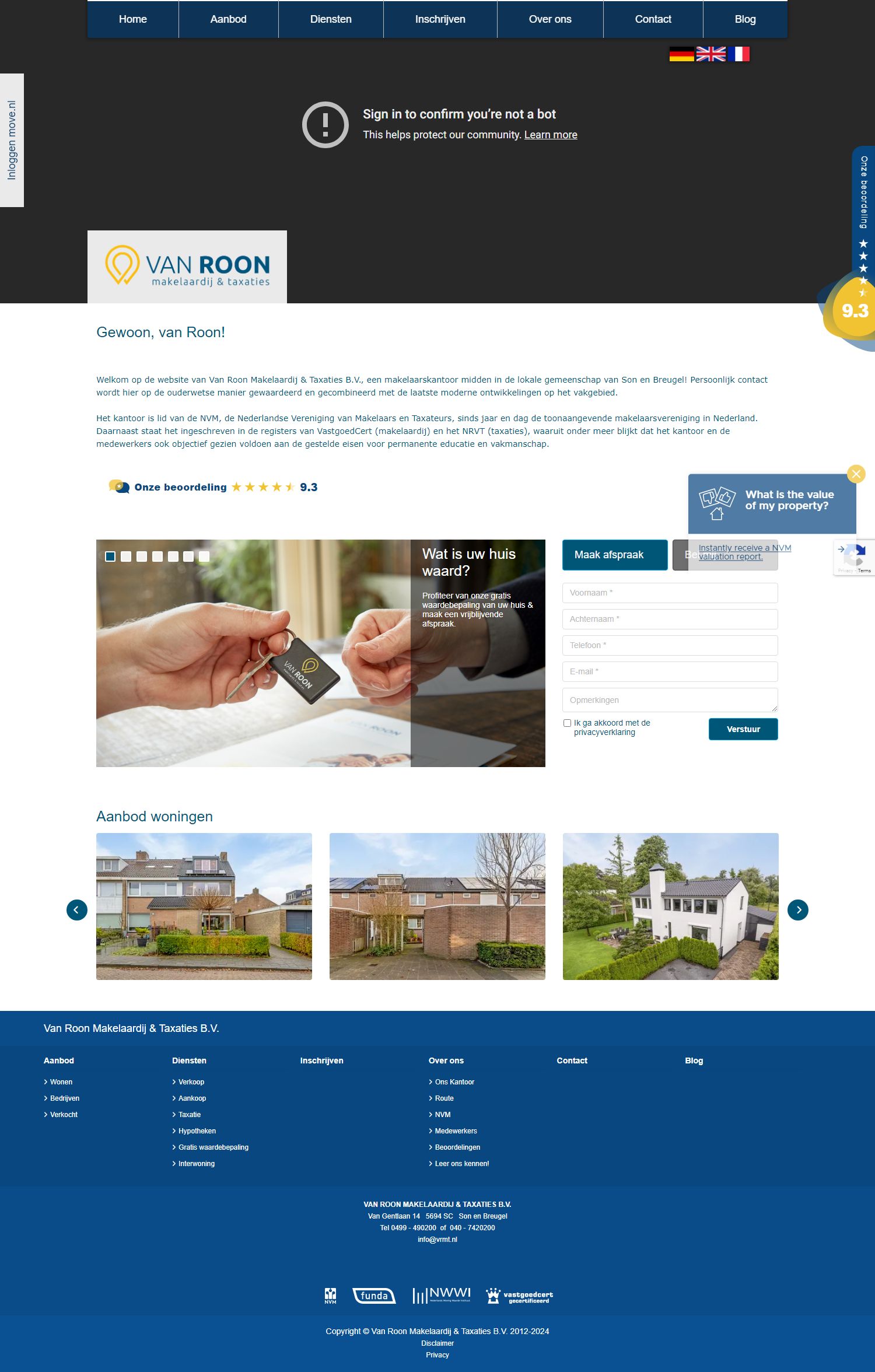 Screenshot van de website van www.vrmt.nl