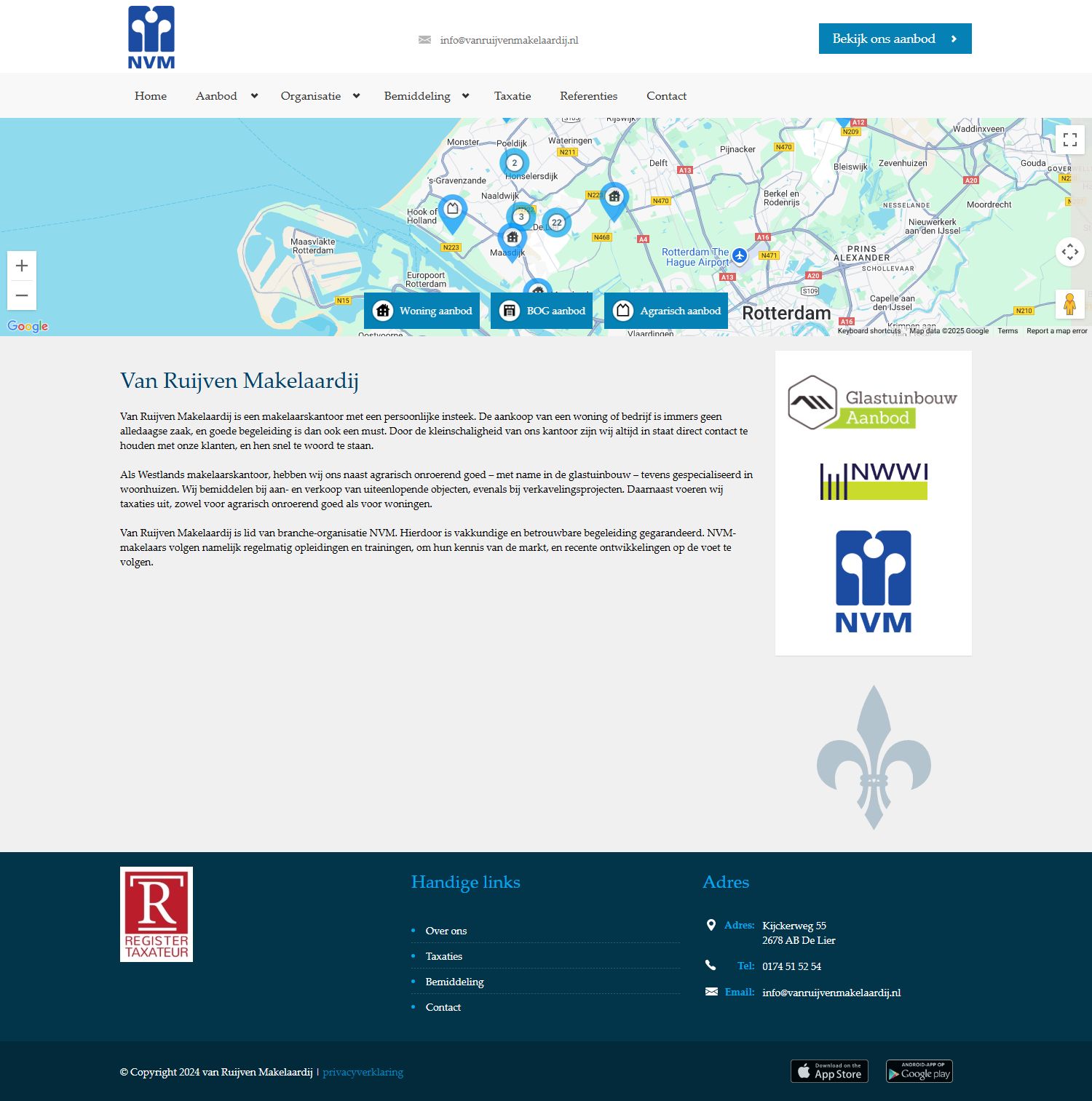 Screenshot van de website van www.vanruijvenmakelaardij.nl
