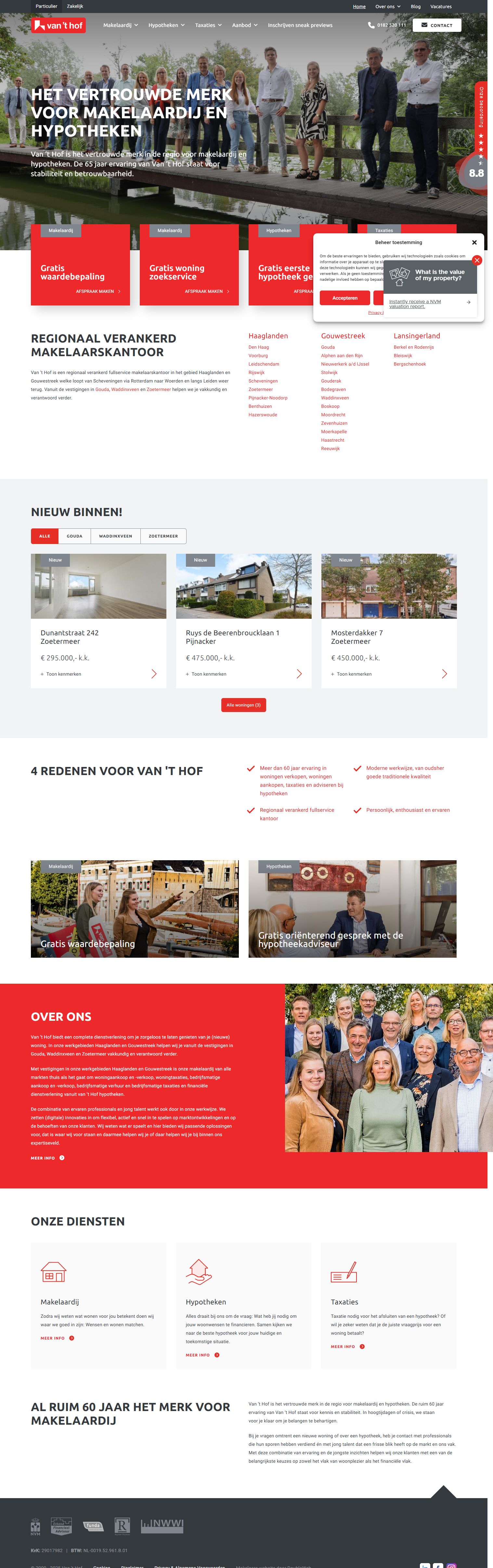 Screenshot van de website van www.vanthof.nl