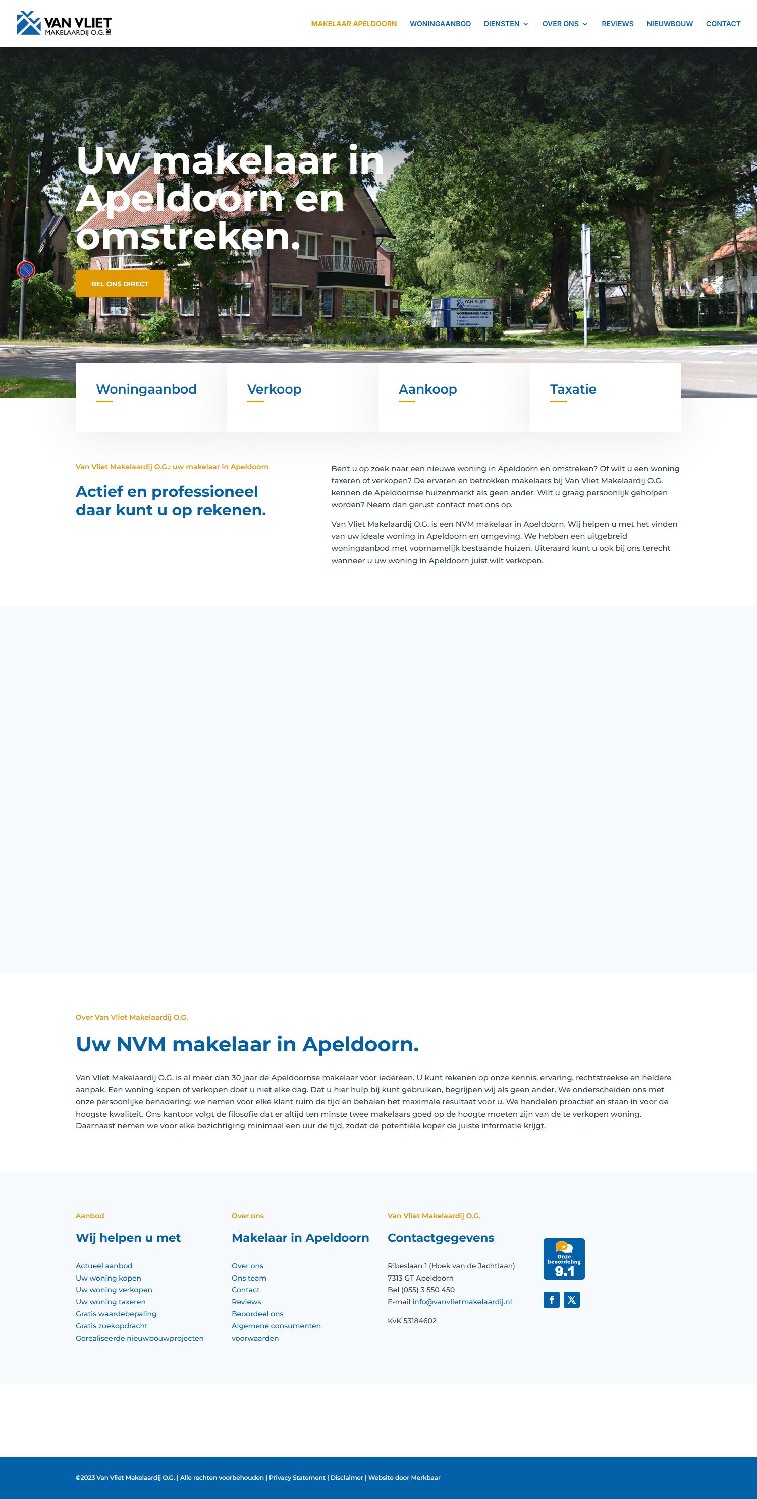 Screenshot van de website van www.vanvlietmakelaardij.nl