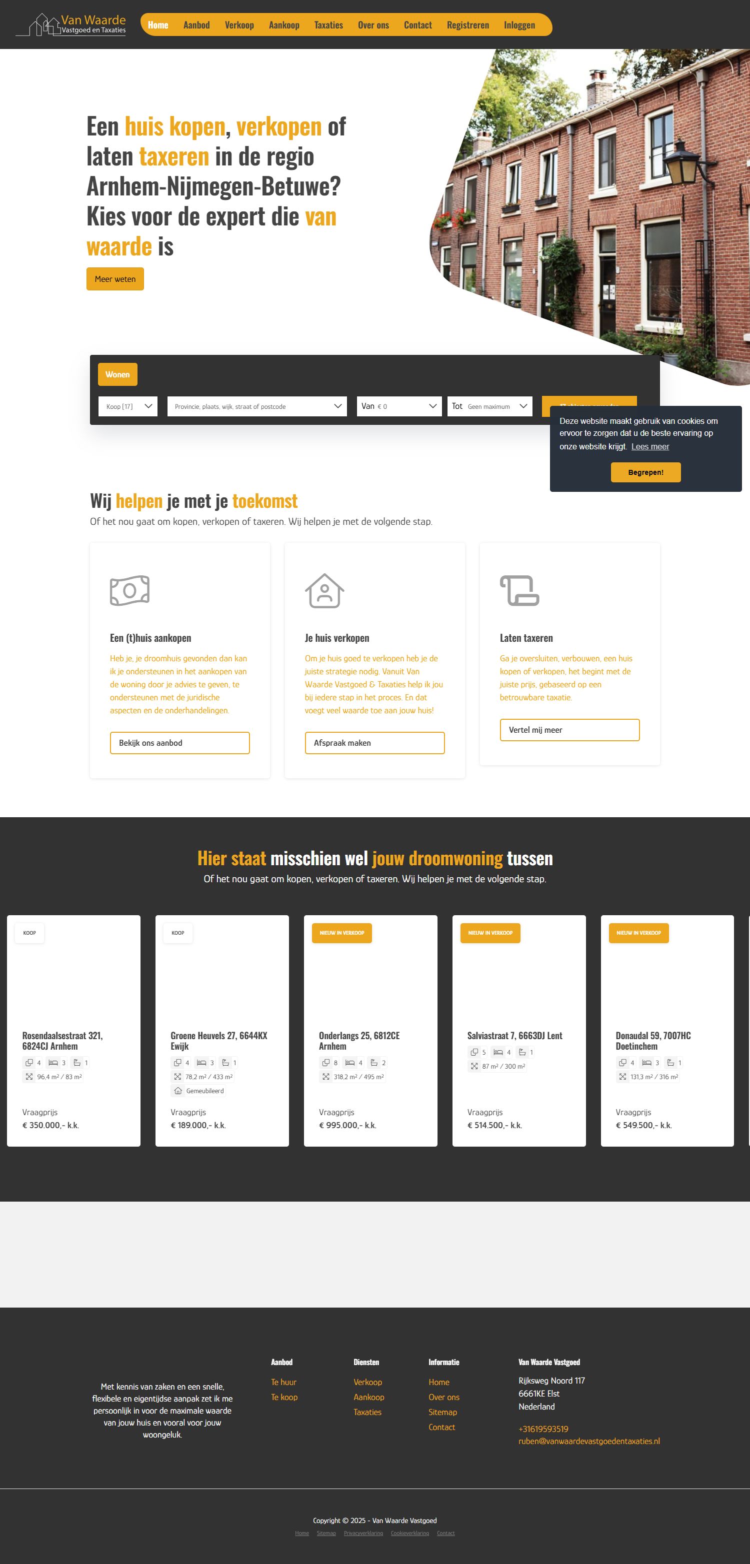 Screenshot van de website van www.vanwaardevastgoedentaxaties.nl