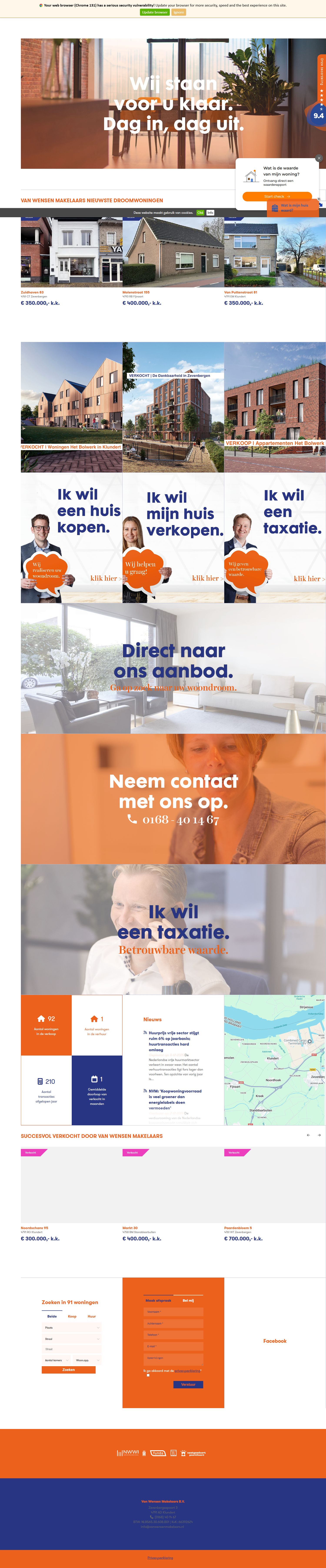 Screenshot van de website van www.vanwensenmakelaars.nl