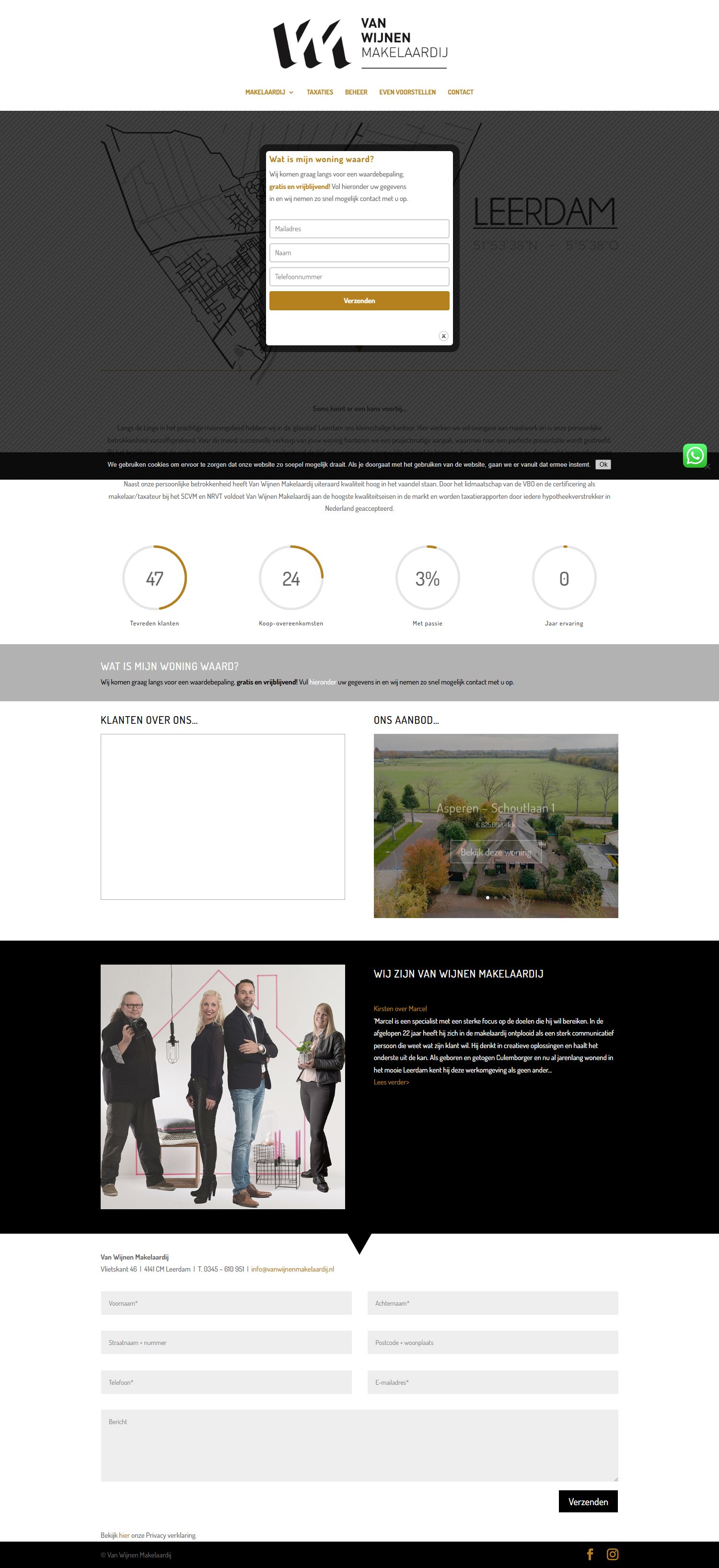Screenshot van de website van www.vanwijnenmakelaardij.nl