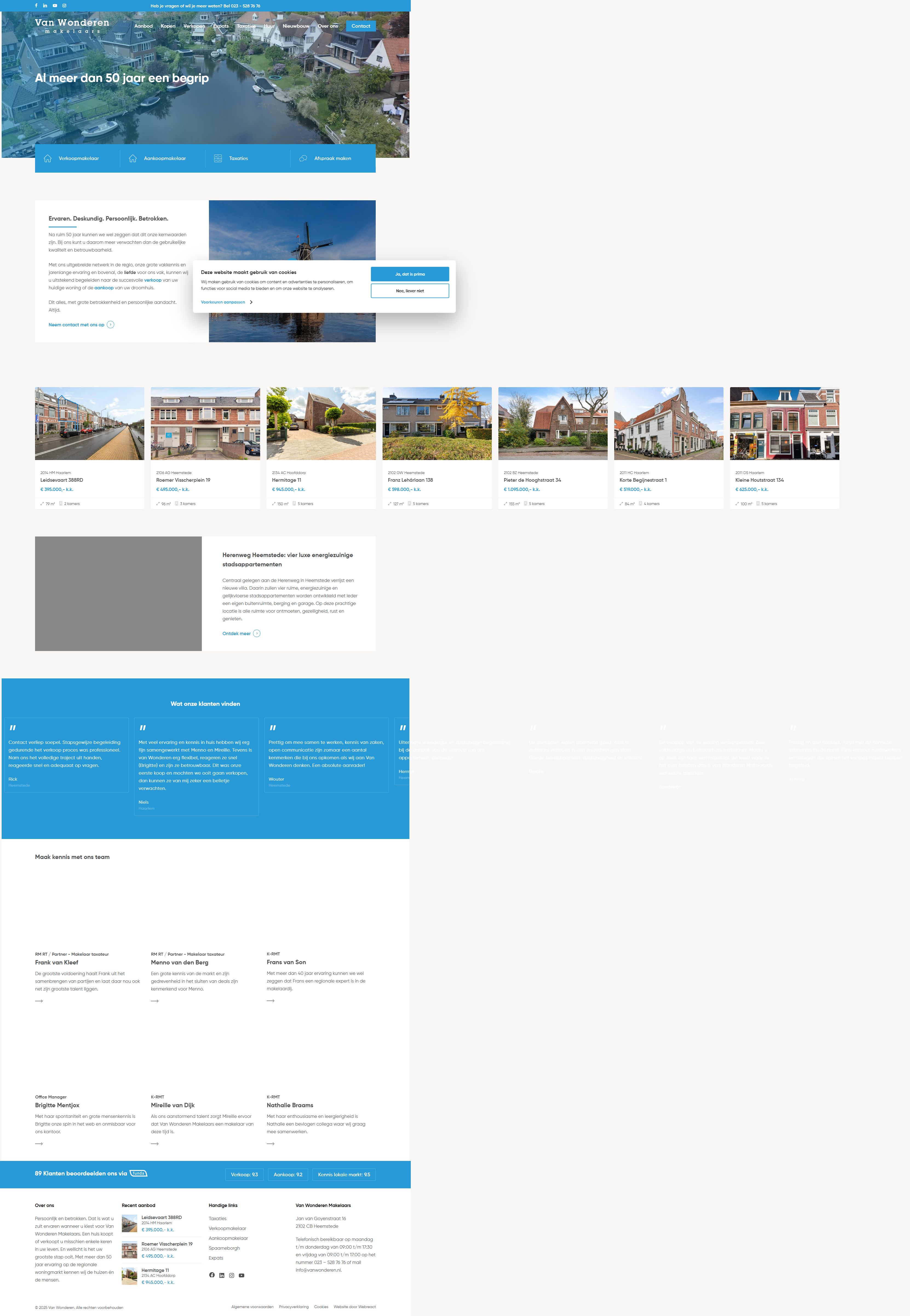 Screenshot van de website van www.vanwonderen.nl