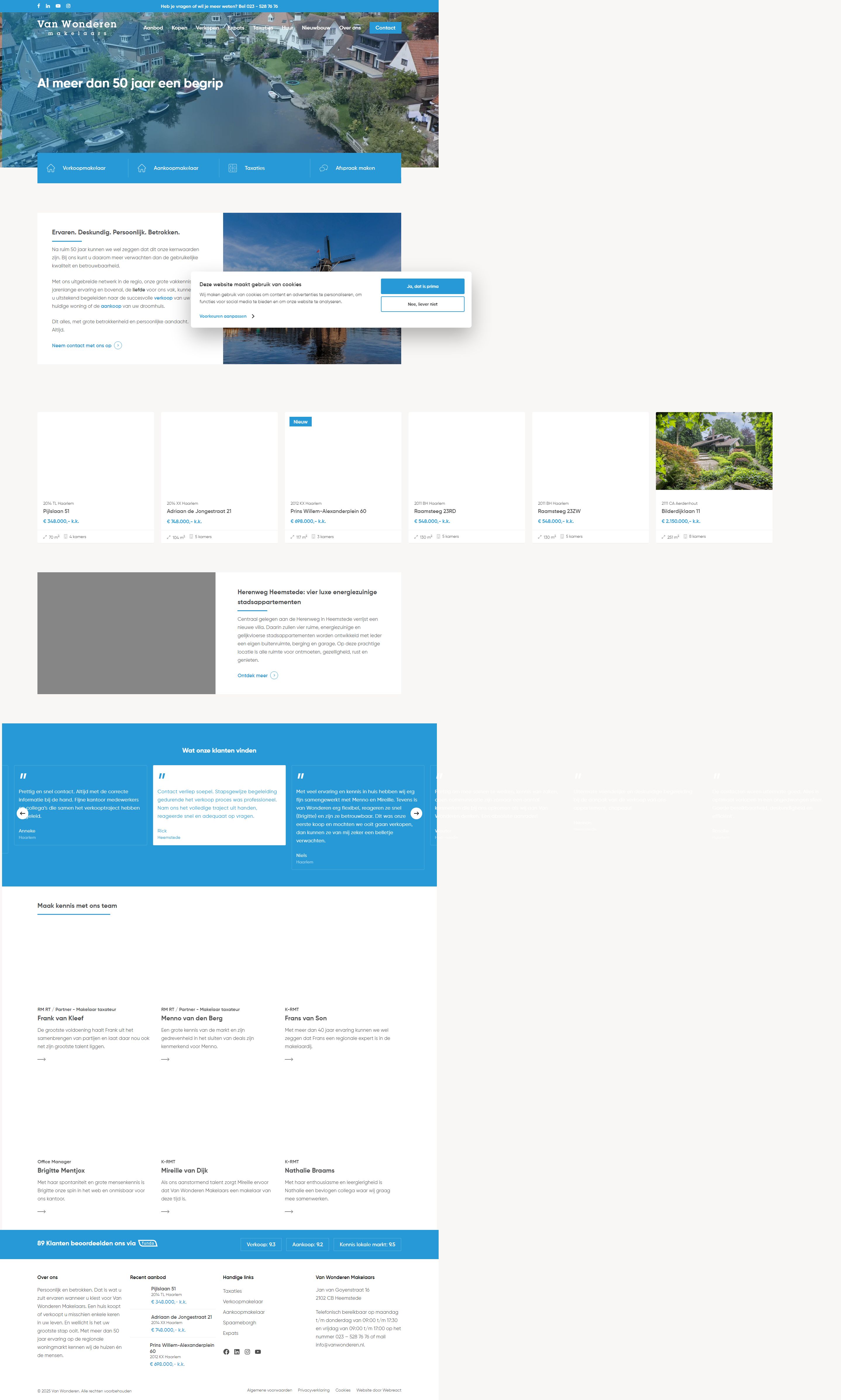 Screenshot van de website van www.vanwonderen.nl