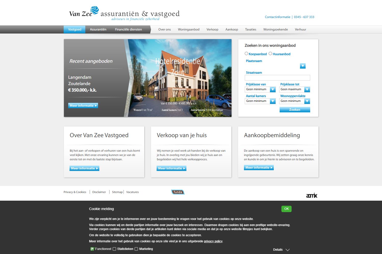 Screenshot van de website van www.van-zee.nl