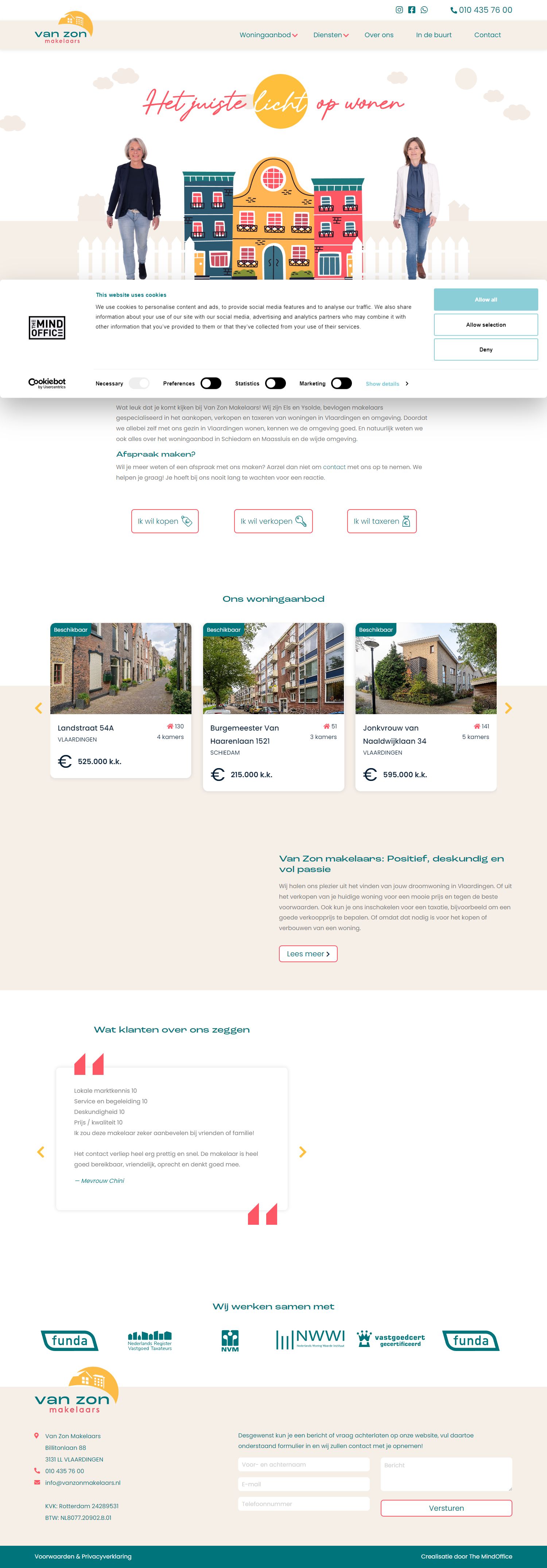 Screenshot van de website van www.vanzonmakelaars.nl