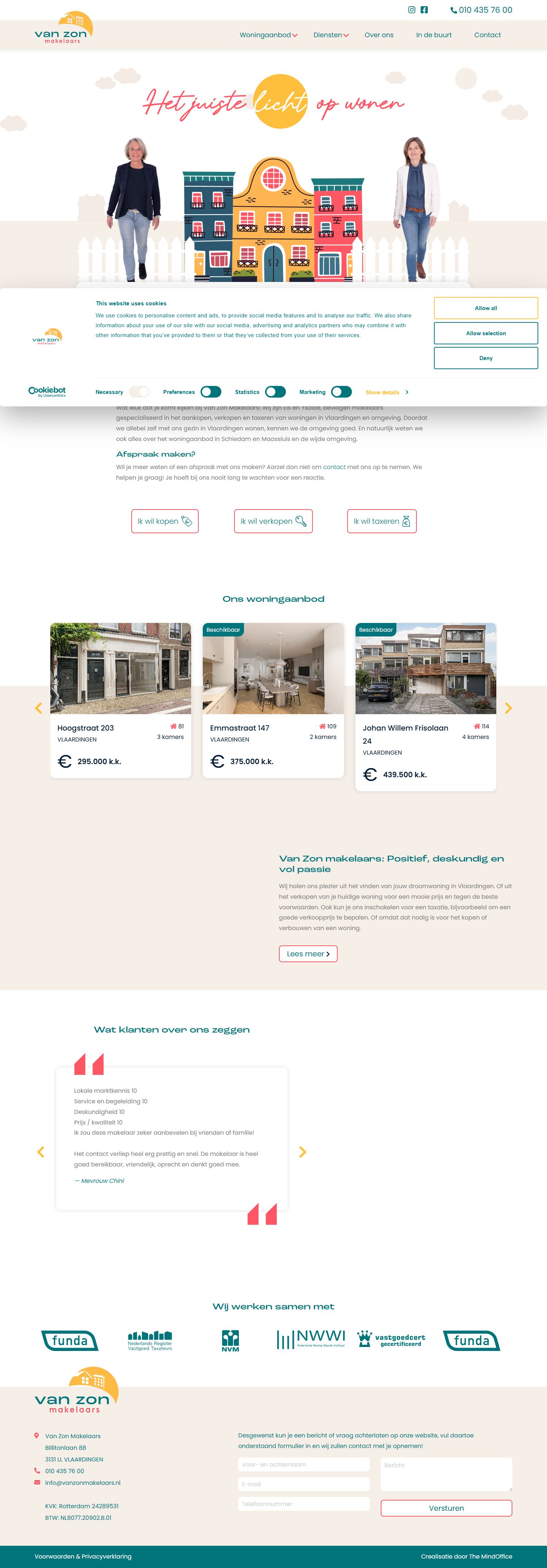 Screenshot van de website van www.vanzonmakelaars.nl