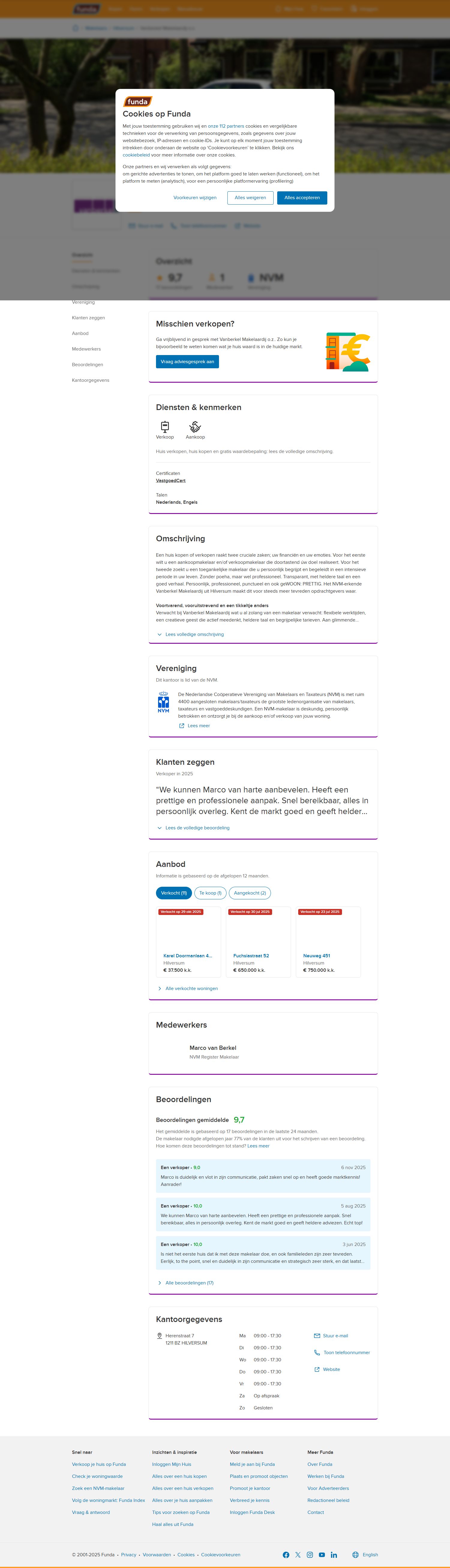 Screenshot van de website van www.vanberkelmakelaardij.nl