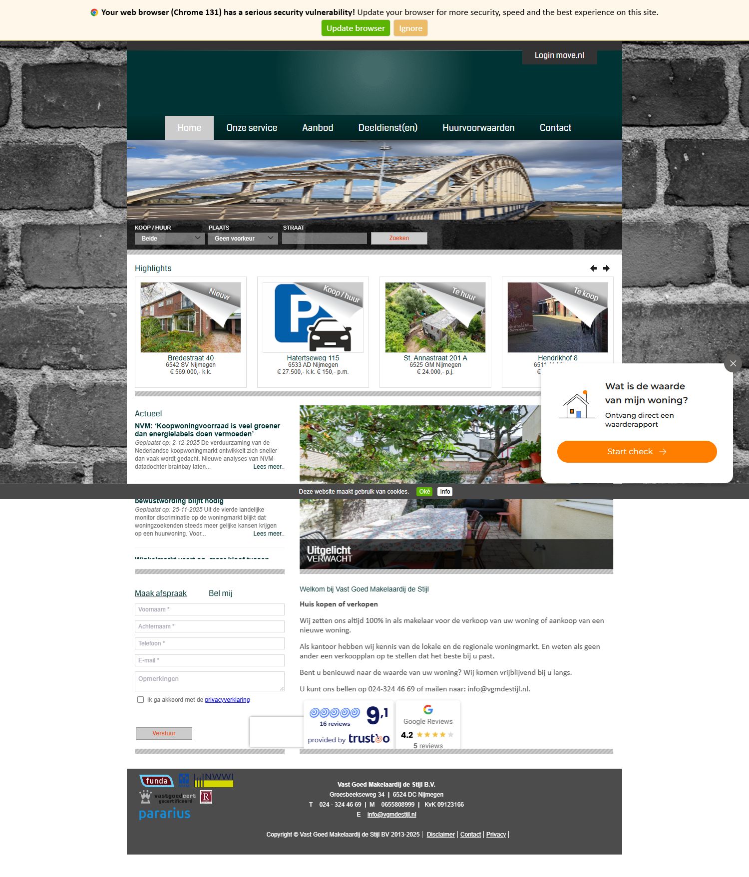 Screenshot van de website van www.vgmdestijl.nl