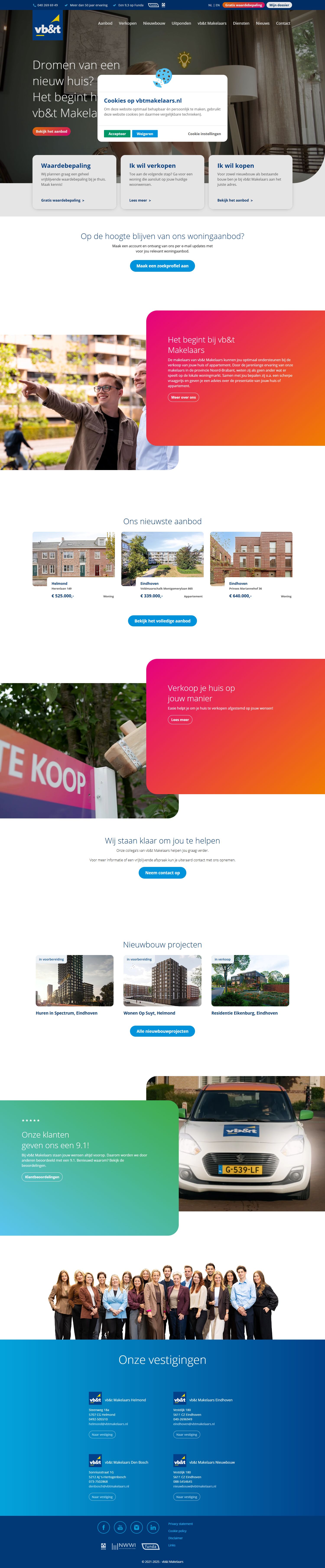 Screenshot van de website van www.vbtmakelaars.nl