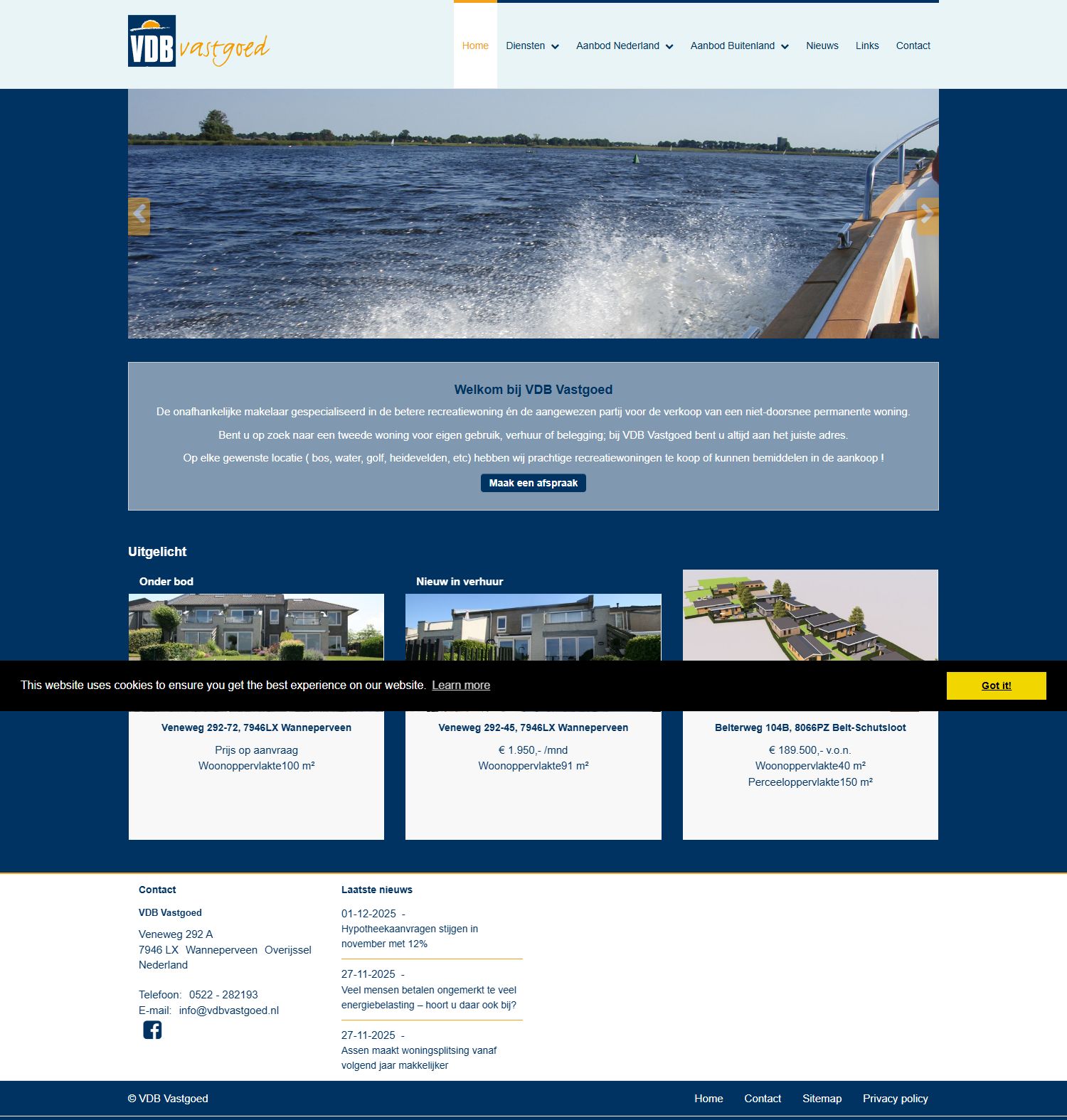 Screenshot van de website van www.vdbvastgoed.nl