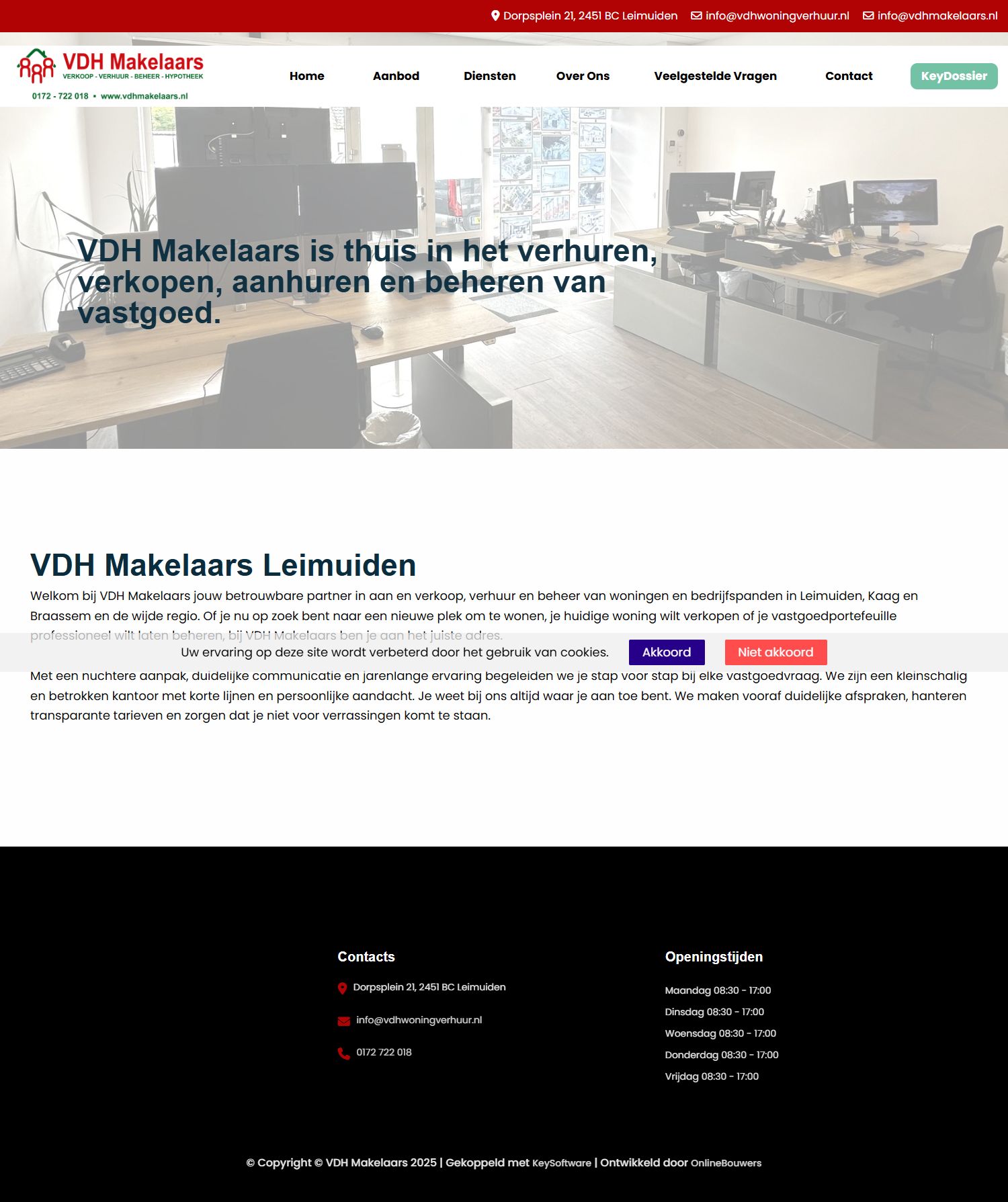 Screenshot van de website van www.vdhwoningmakelaars.nl