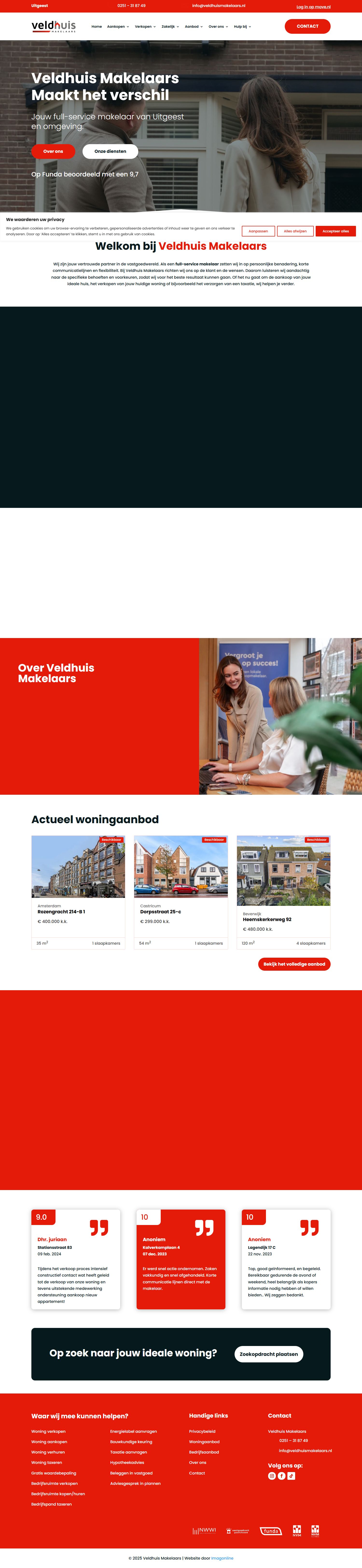 Screenshot van de website van www.veldhuismakelaars.nl