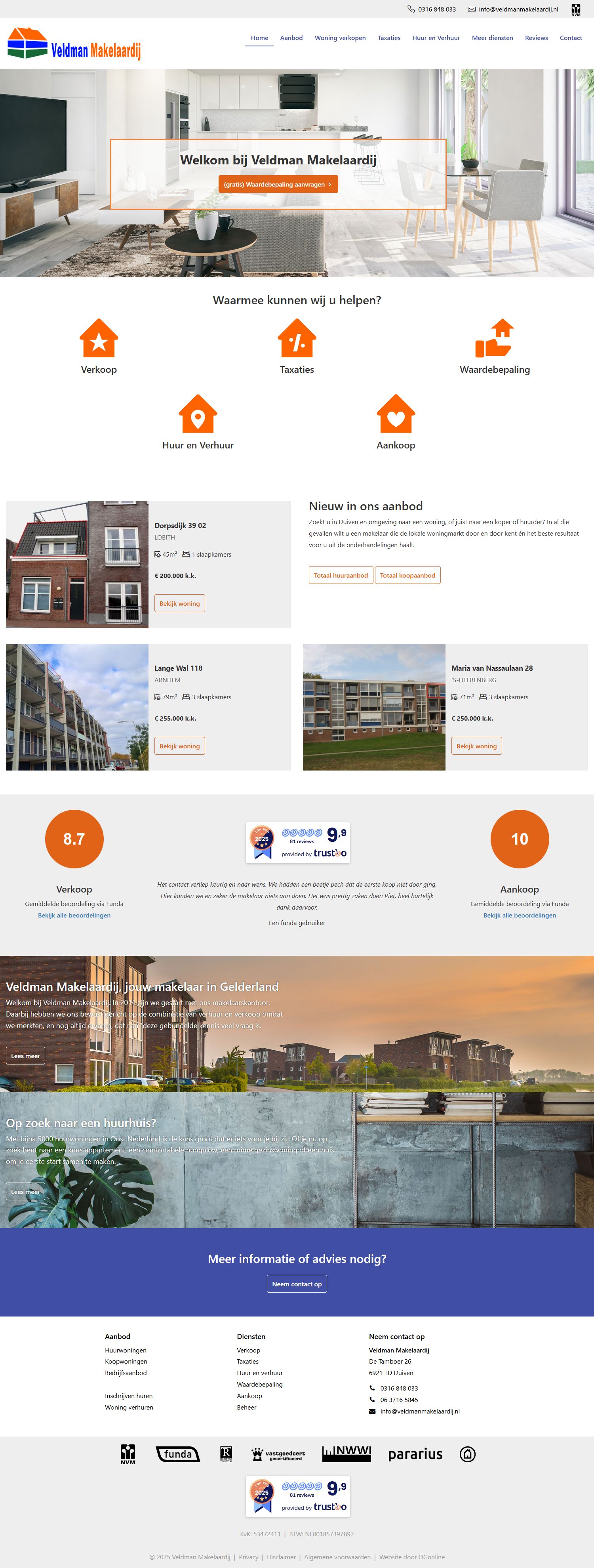 Screenshot van de website van www.veldmanmakelaardij.nl
