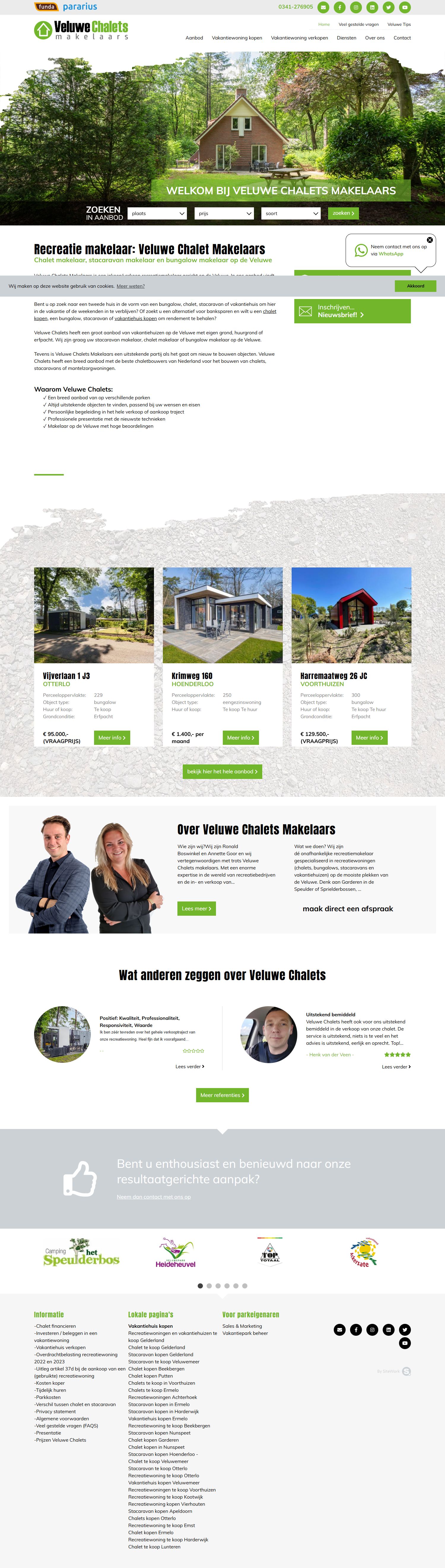 Screenshot van de website van www.veluwechalets.nl