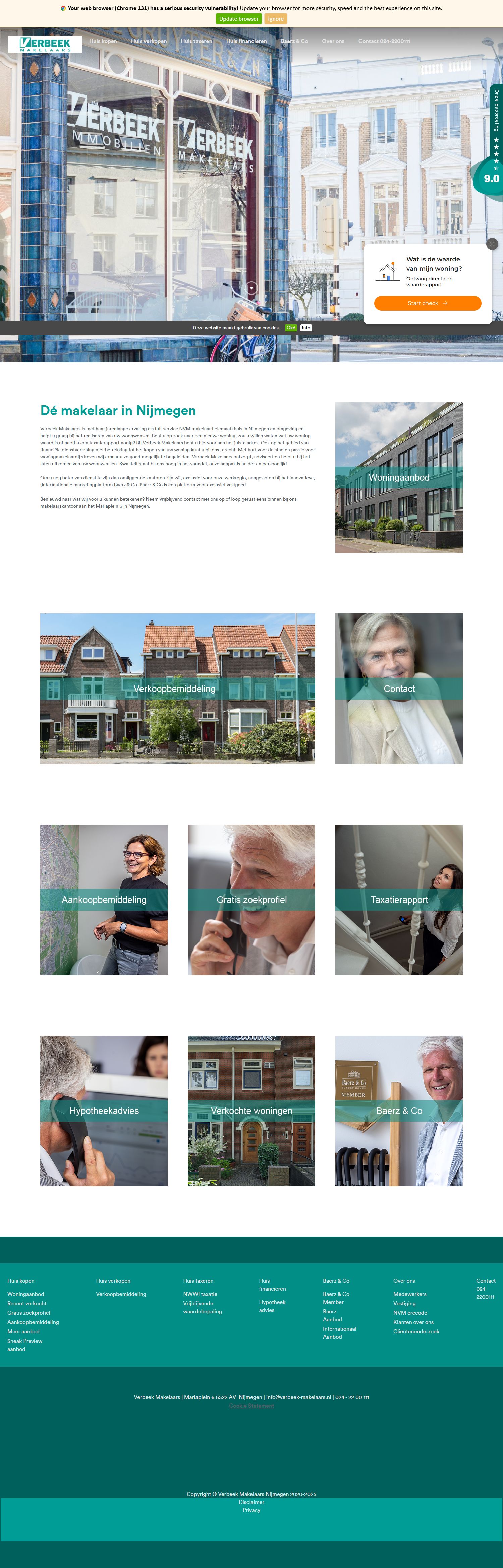 Screenshot van de website van www.verbeek-makelaars.nl