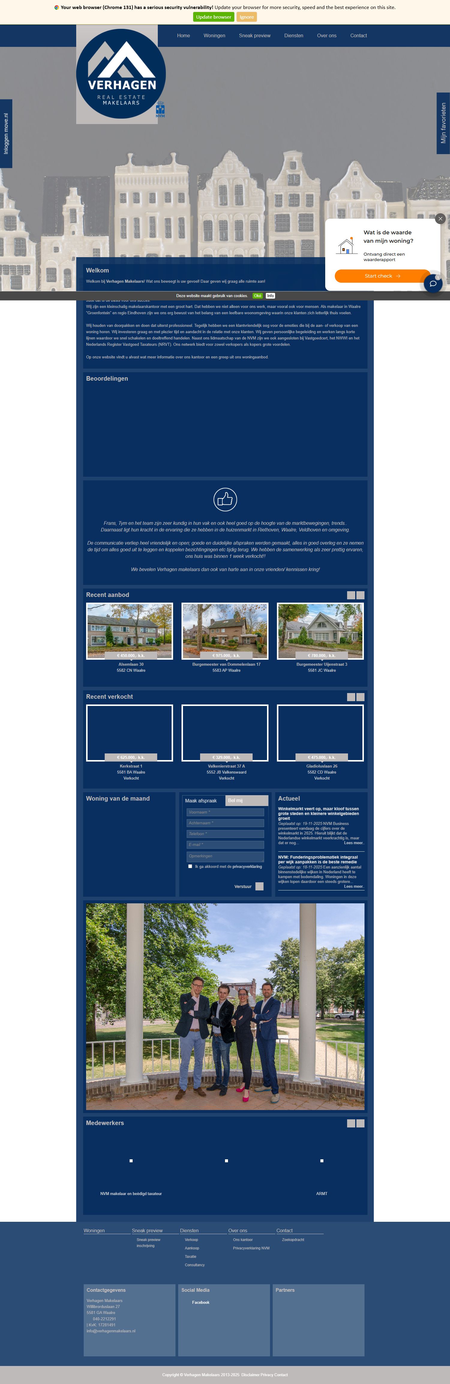 Screenshot van de website van www.verhagenmakelaars.nl