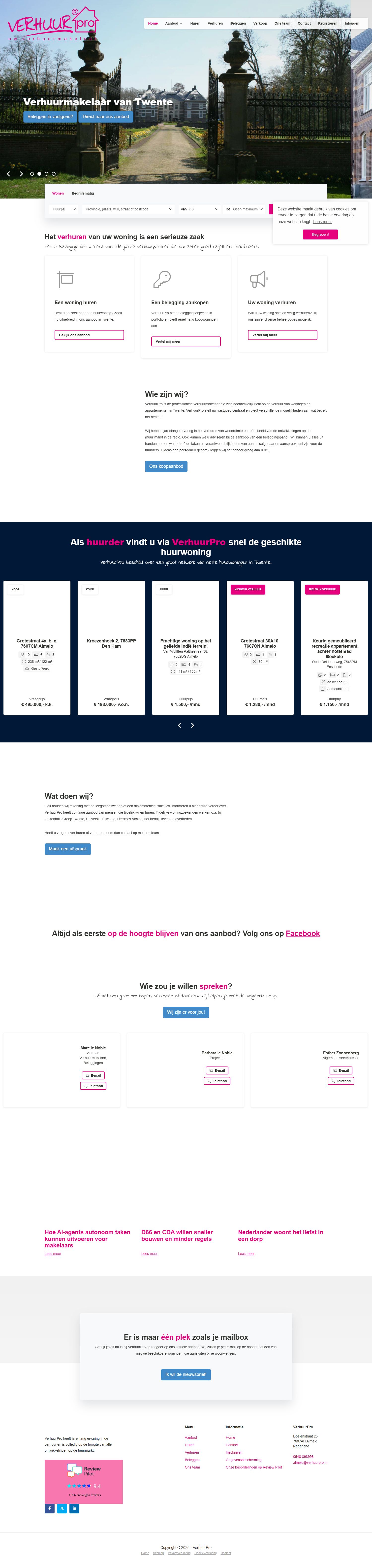Screenshot van de website van www.verhuurpro.nl