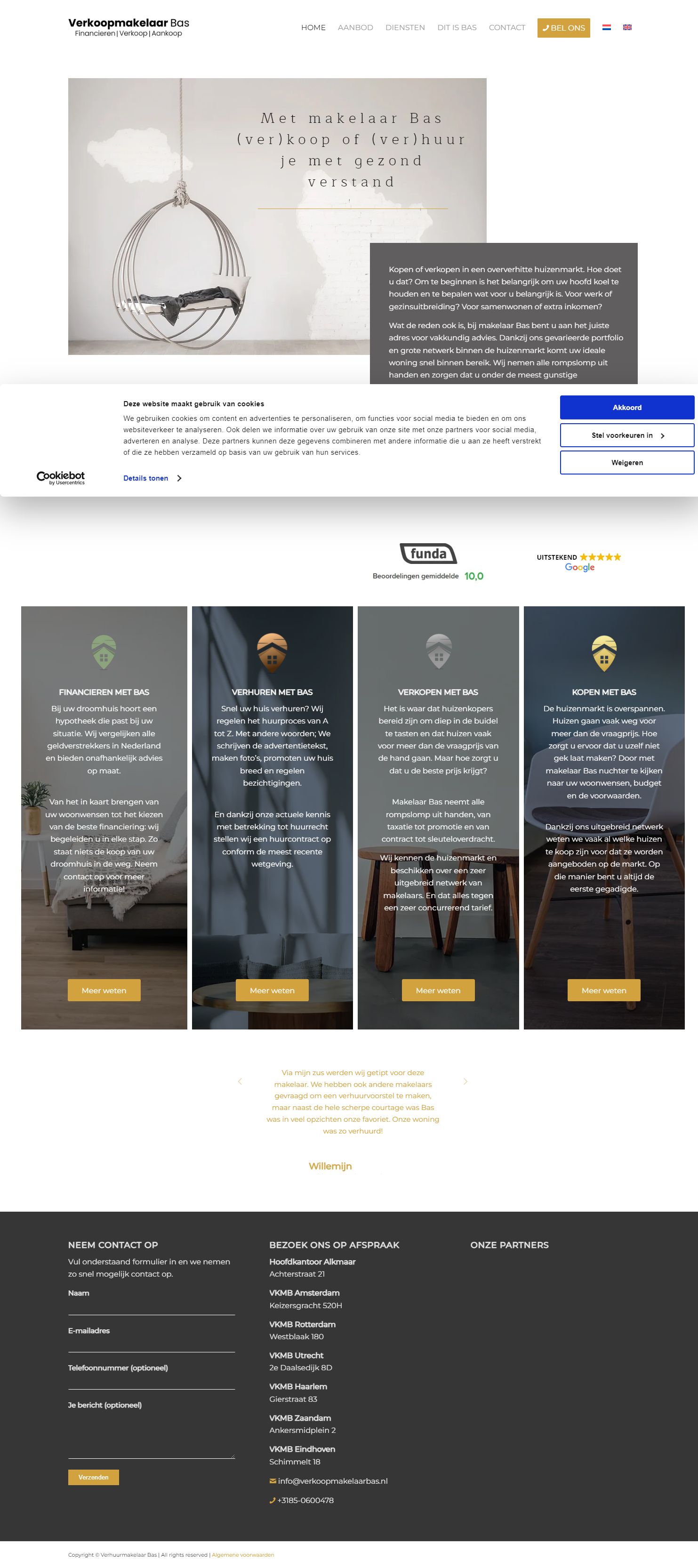 Screenshot van de website van verkoopmakelaarbas.nl
