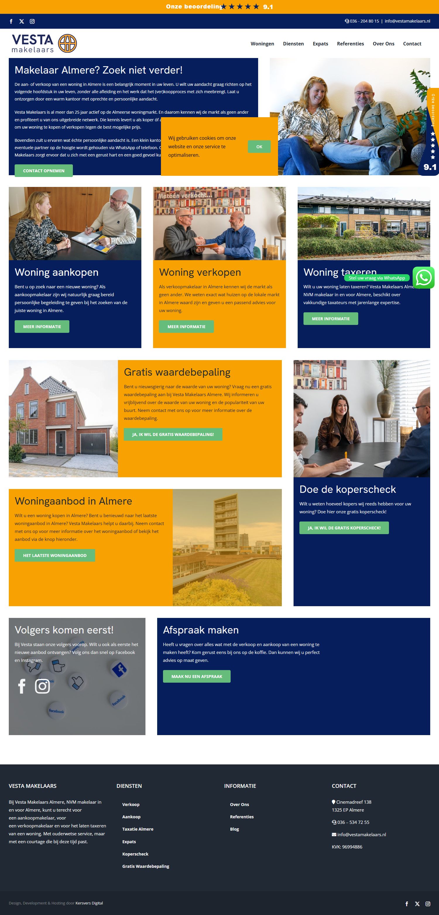 Screenshot van de website van www.vestamakelaars.nl