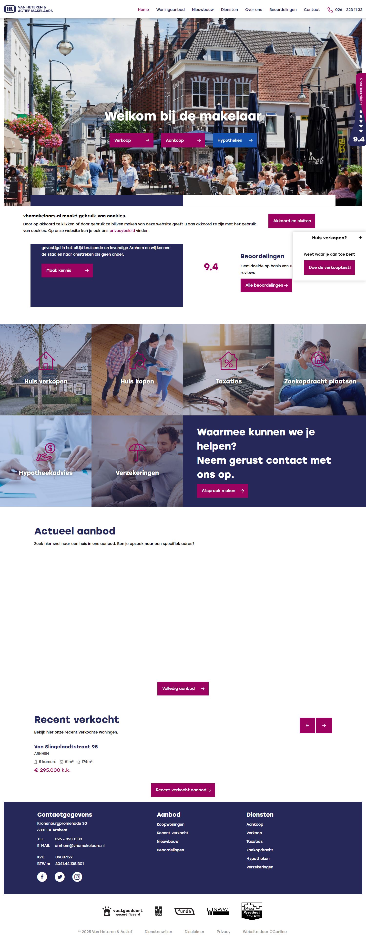 Screenshot van de website van www.vhamakelaars.nl